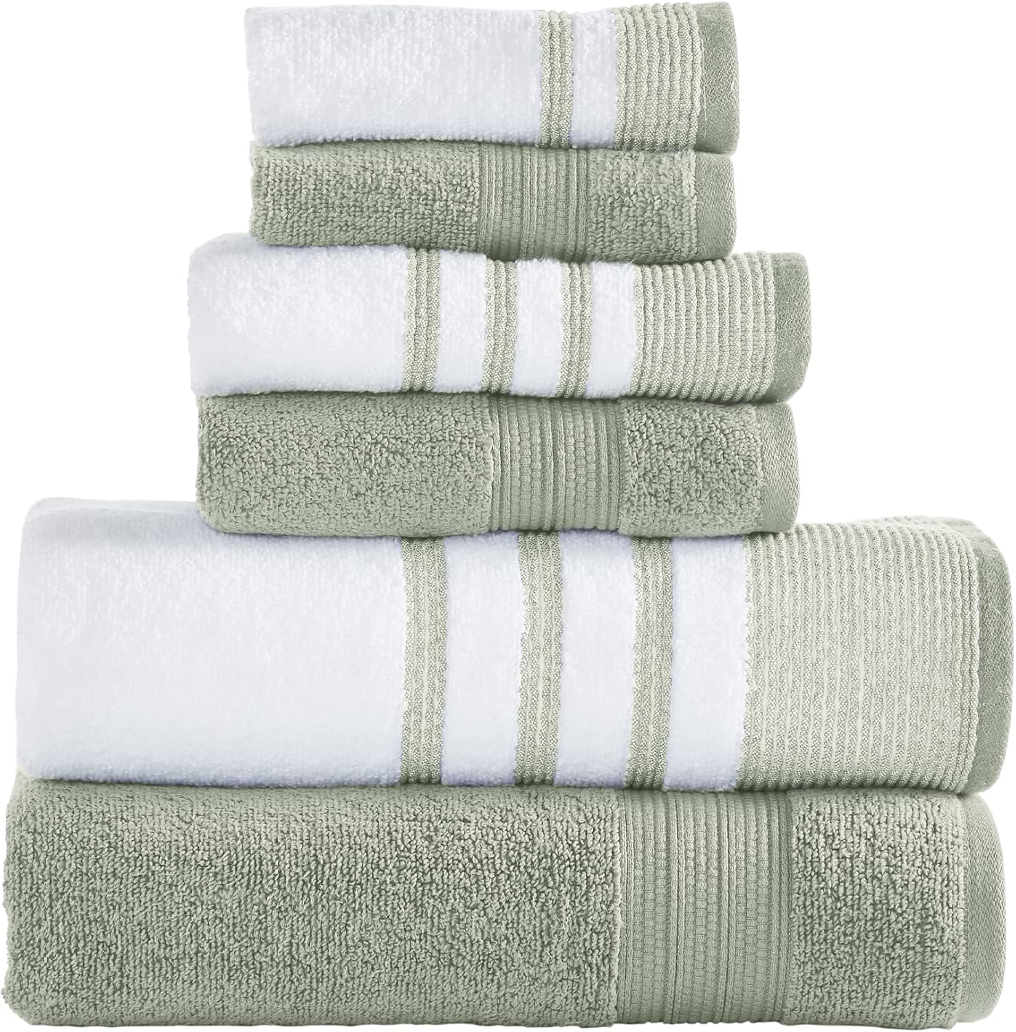 Modern Threads 6 Piece Set, 2 Bath Towels, 2 Hand Towels, 2 Washcloths, Quick Dry White/Contrast Reinhart Rosewood