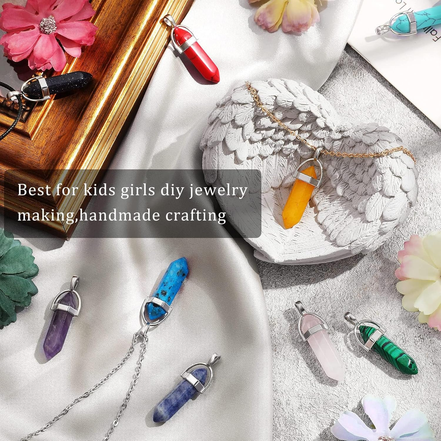 50Pcs Crystal Stone Pendant Necklaces Accessories, Healing Stone for Reiki Chakra Meditation Therapy Deco, Diy Necklace Jewelry Making image number 1