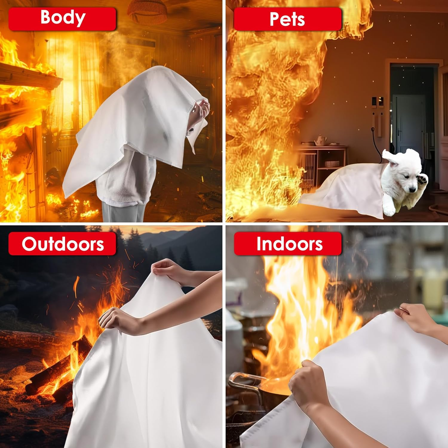 DAWNTREES Fire Blankets 4 Pack Emergency for Kitchen Home,1X1M Emergency Fire Retardant Blanket for Home Fireproof Blanket for Camping, Grill, Car, Office, Warehouse, School, Picnic, Fireplace (4) image number 2