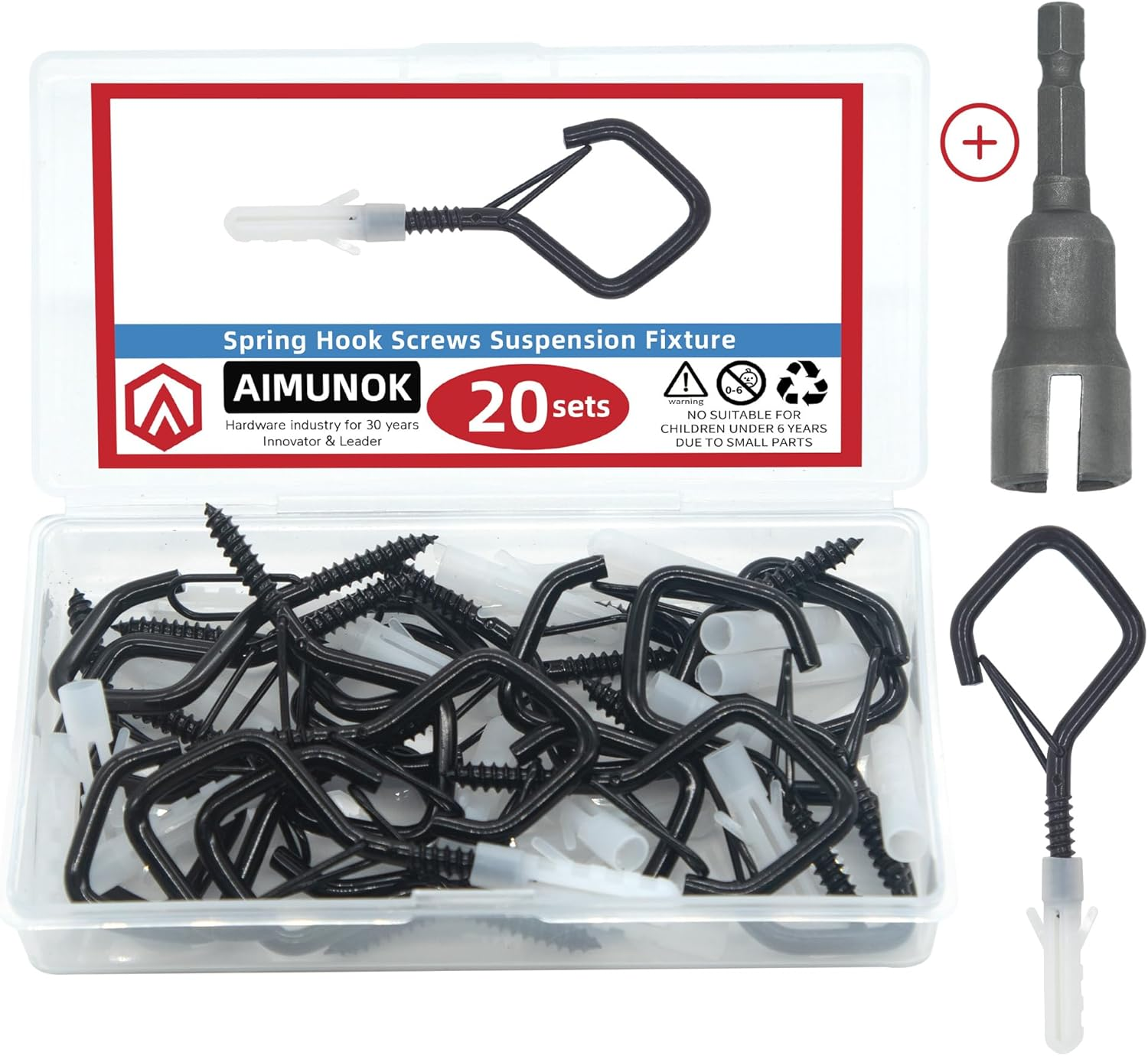 20 Sets Q-Hanger Hooks with Safety Buckle,Windproof Screw -In Hooks for Hanging Plants, Outdoor String Light, Christmas Light, Winged Nut Driver Included (White, 2.2 Inch)