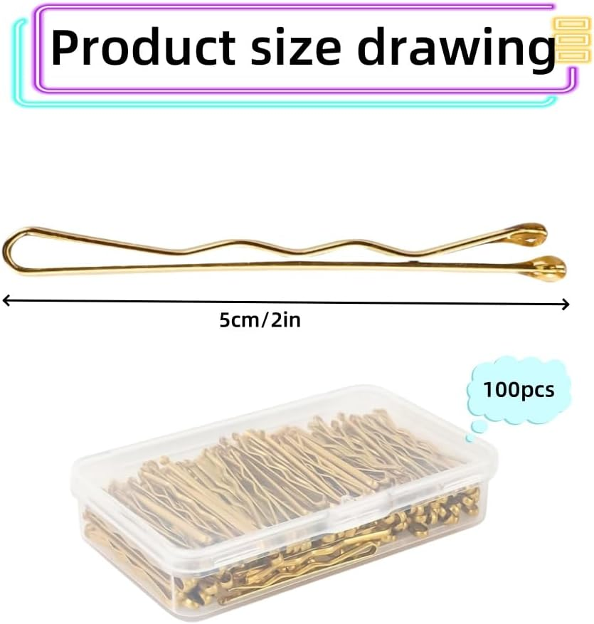 5.5 CM Golden Hair Clips, Medium-Sized Wavy Clip Accessories, 100 Golden Clips image number 1