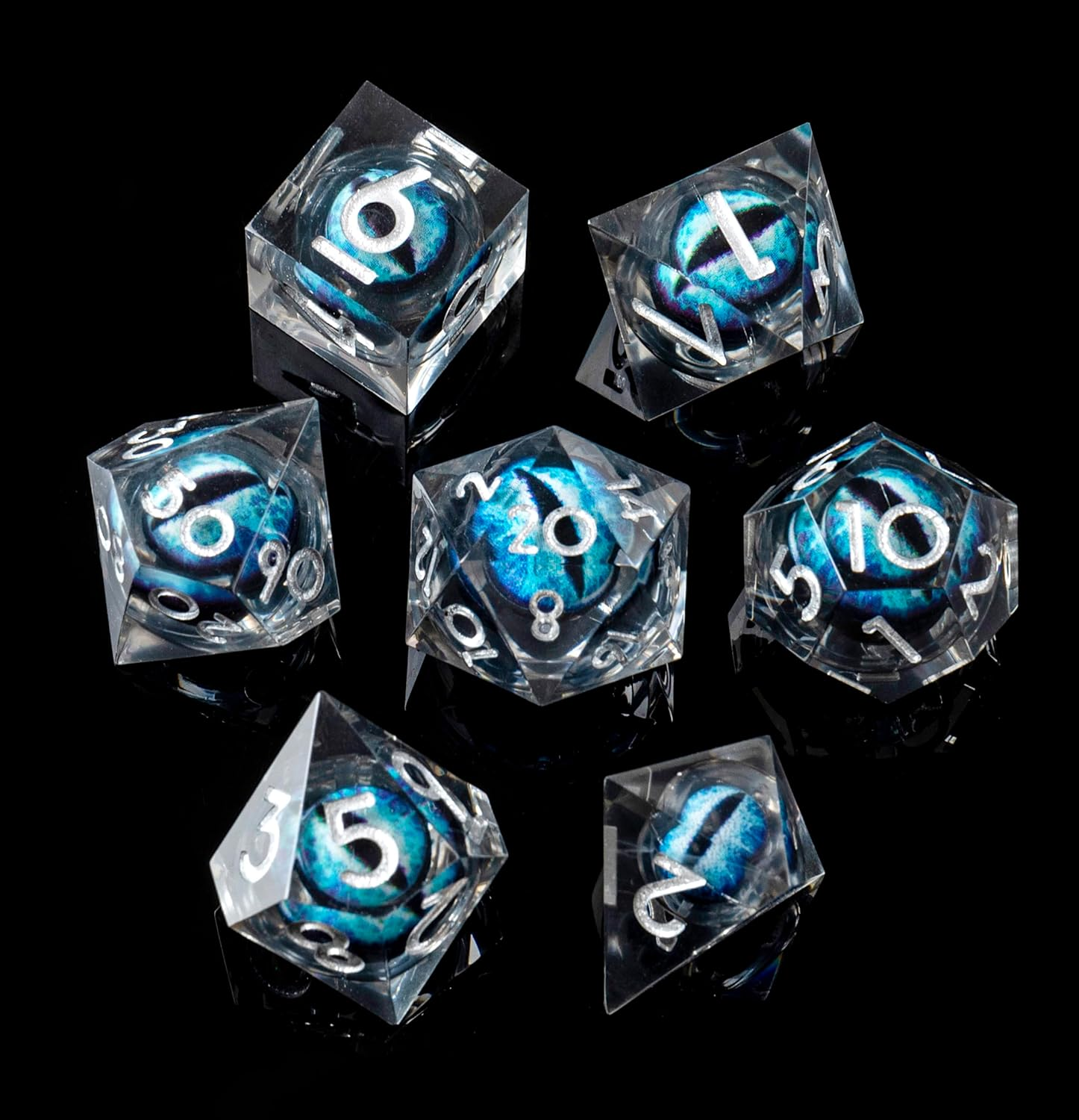 Beholder'S Dragon Eye DND Dice Set,Sharp Edge Liquid Core Resin Handmade Dice with Gift Box 7 PCS for Role Playing Dungeons and Dragons Ttrpg(Dark Green Dargon Eye)