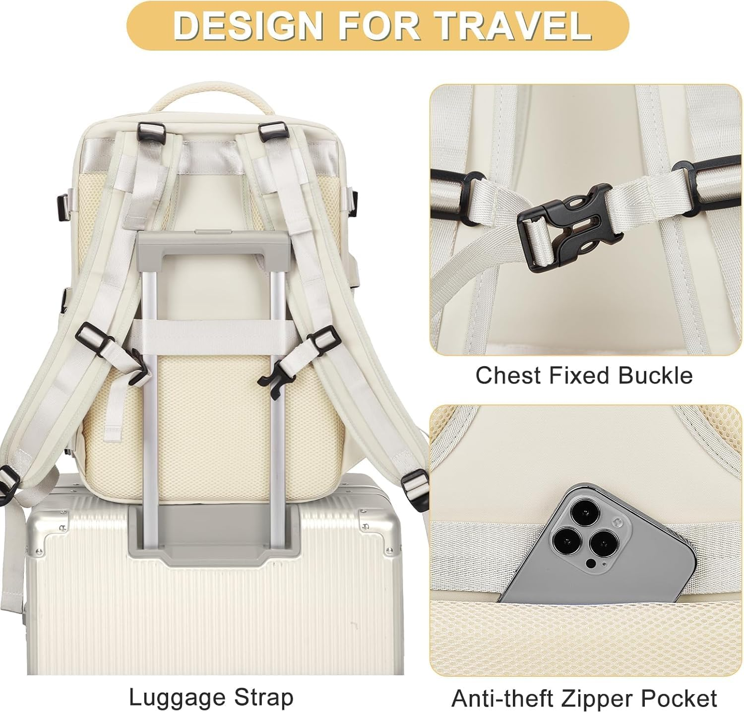 Large Travel Backpack,Carry on Backpack Flight Approved,Hiking Backpack Waterproof Outdoor Sports Rucksack Casual Daypack Fit 15.6 Inch Laptop Shoes Compartment image number 5