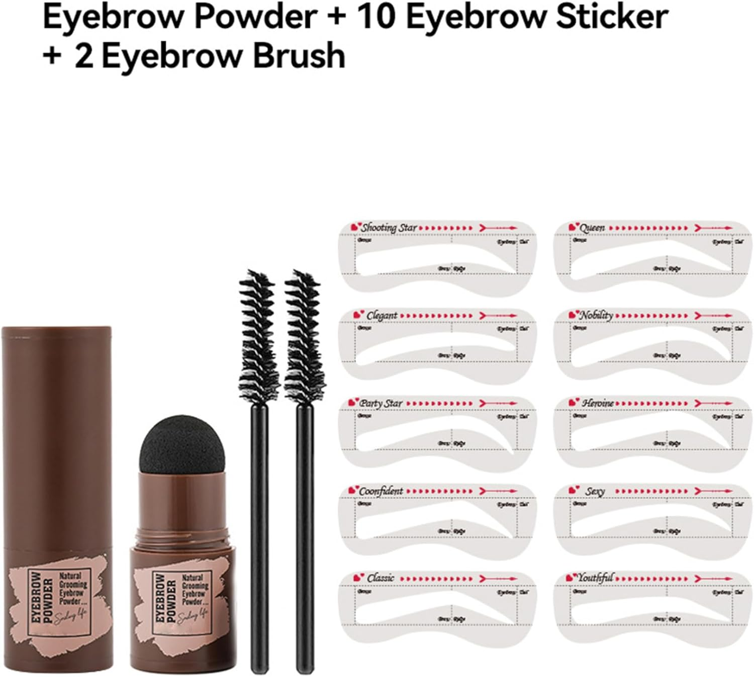 Yhong Eyebrow Stamp Kit for Women Waterproof Brow Stencil Powder Reusable 10 Shapes 2 Brushes Effortless Brows Natural Look Black One Size - Black image number 4