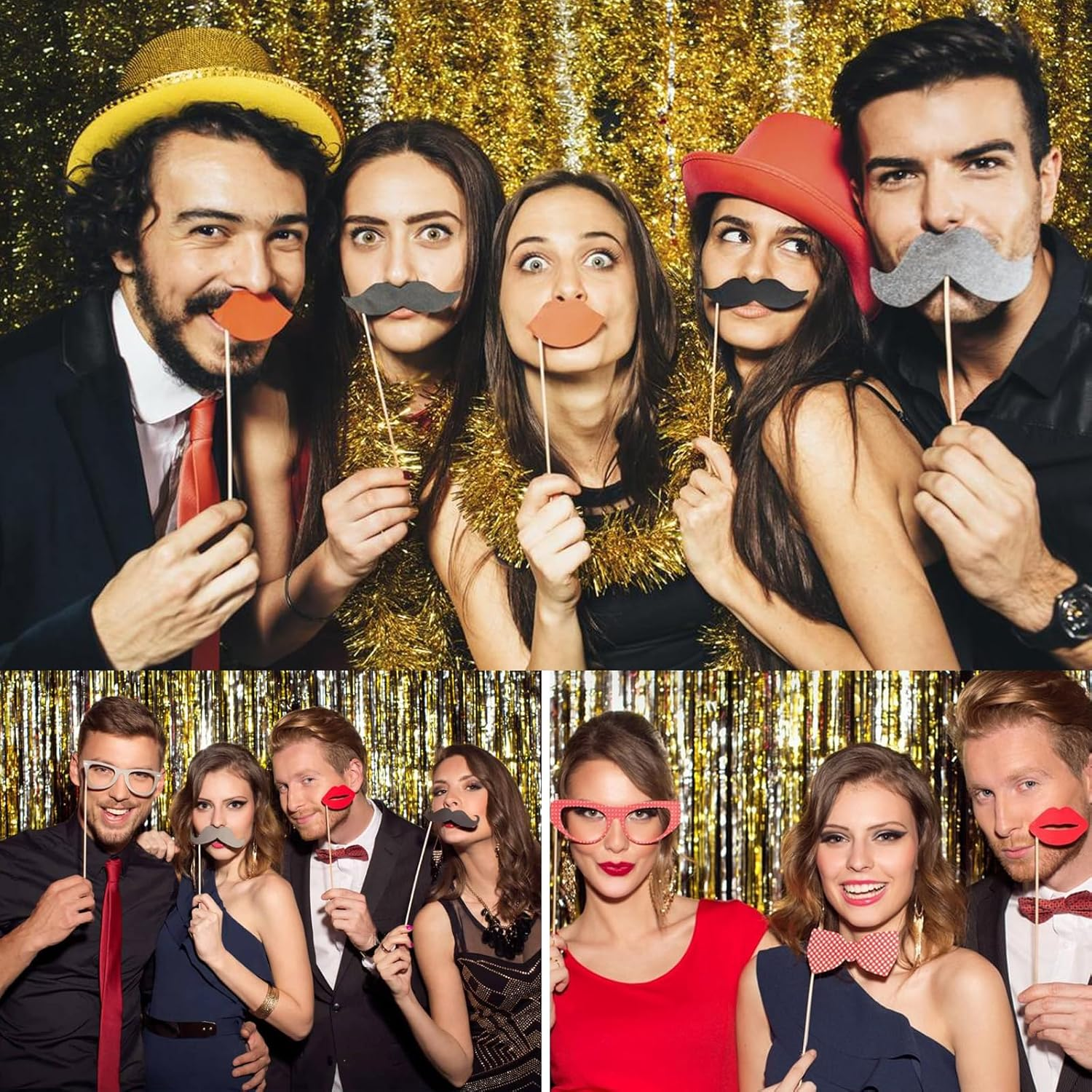 58 Party Props Photo Booth Party Favours, Photo Booth Props, Photo Booth Frame with Sticks and Stickers, for Birthday Engagement Wedding,Paper Props Fancy Paper Eyeglasses image number 1