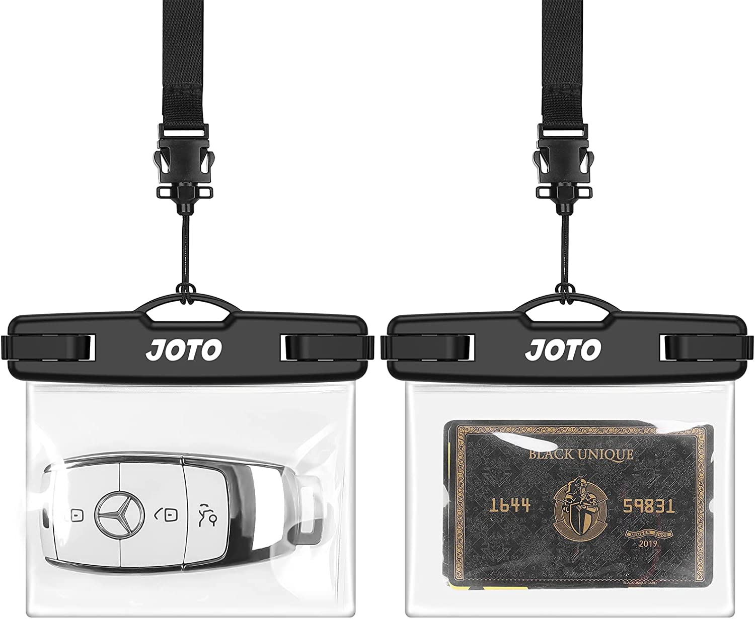 JOTO 2 Pack Waterproof Car Key FOB Case with Lanyard for Swimming Surfing, Small Waterproof Wallet Dry Bag for Money Credit ID Card Cash Coins -Black image number 2