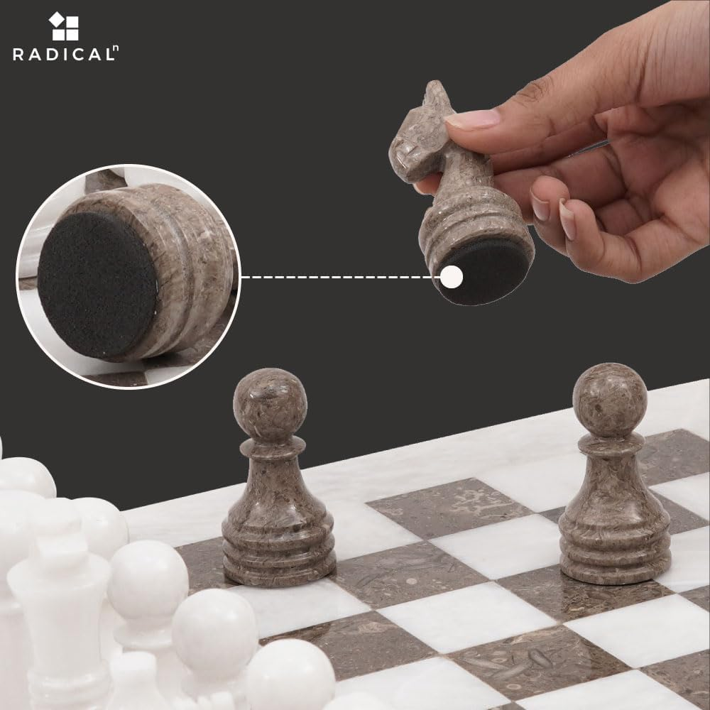 Radicaln 15 Inches Large Handmade White and Grey Oceanic Weighted Marble Full Chess Game Set for Adults Staunton and Ambassador Gift Style Tournament Chess Sets -Non Wooden -Non Glass -Not Backgammon