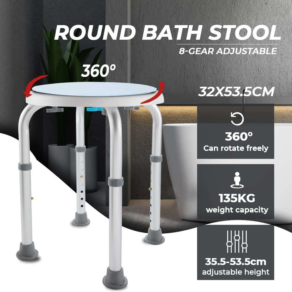 Adjustable Bath Shower Stool Height Adjustable Chair Seat Rotating Swivel round Bathroom Shower Bench for Elderly Seniors image number 5