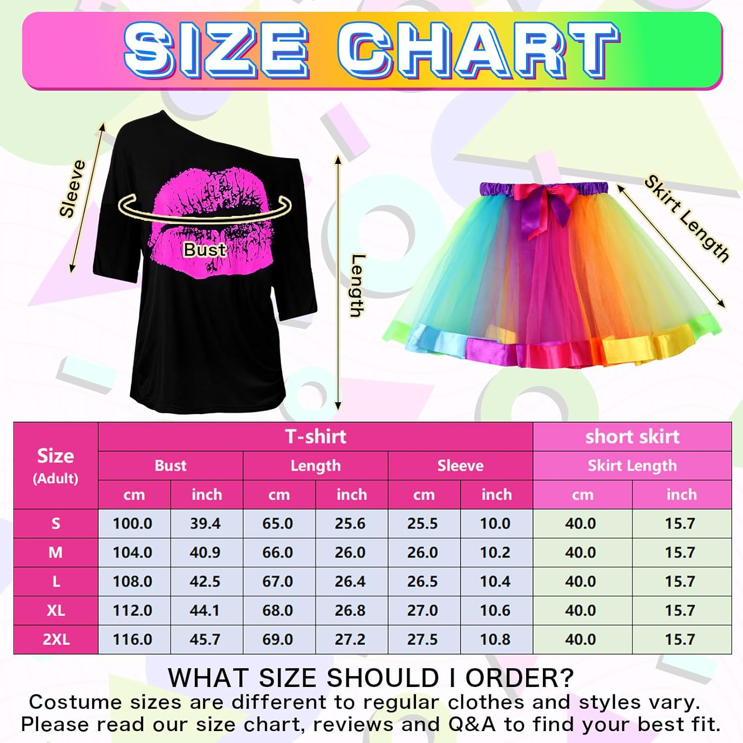 80S Fancy Dress for Women 80S Costume Accessories Set Lips Print T-Shirt Adult Tutu Skirt Lace Headband Neon Earrings Necklace Leg Warmers Fishnet Gloves Bracelet for Party image number 6