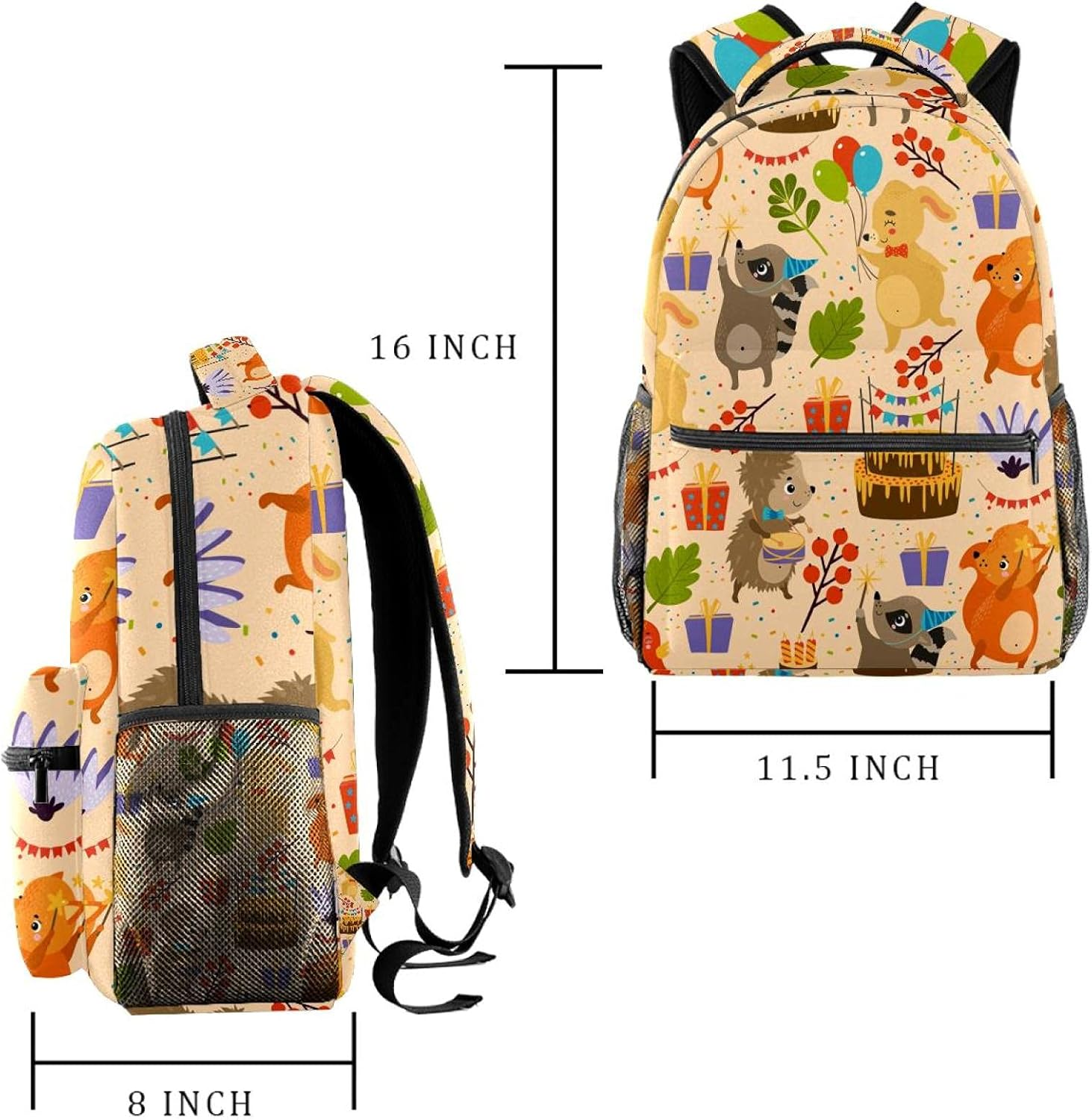 Hedgehog Rabbit Fox Raccoon Backpack Students Shoulder Bags Travel Bag College School Tote Backpacks image number 2