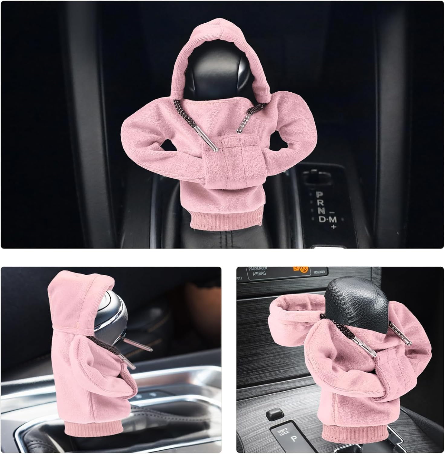 Gear Shift Cover, Universal Shift Knob Cover, Funny Sweater Hoodie for Gearshift, Car Shifter Stick Protector Decoration (Black, Pink, White, One Size) image number 4