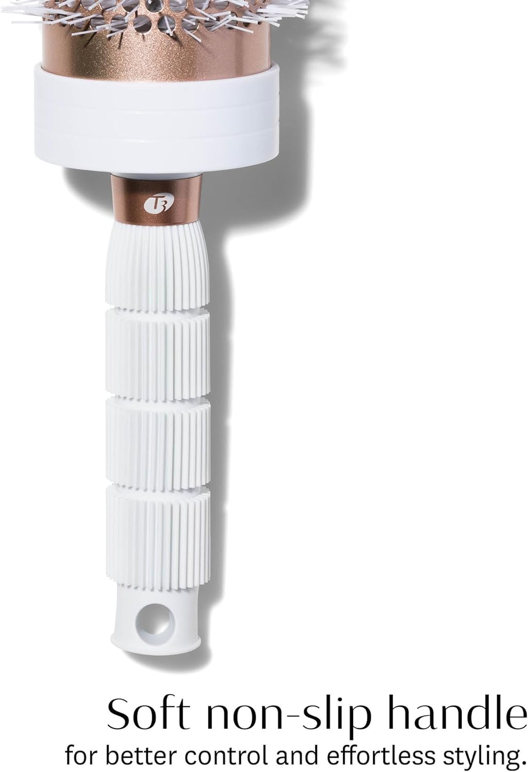 T3 Volume round Hair Brush Ceramiccoated Barrel Vented round Brush for Blow Drying Heat Resistant Bristles, White/Rose Gold image number 1