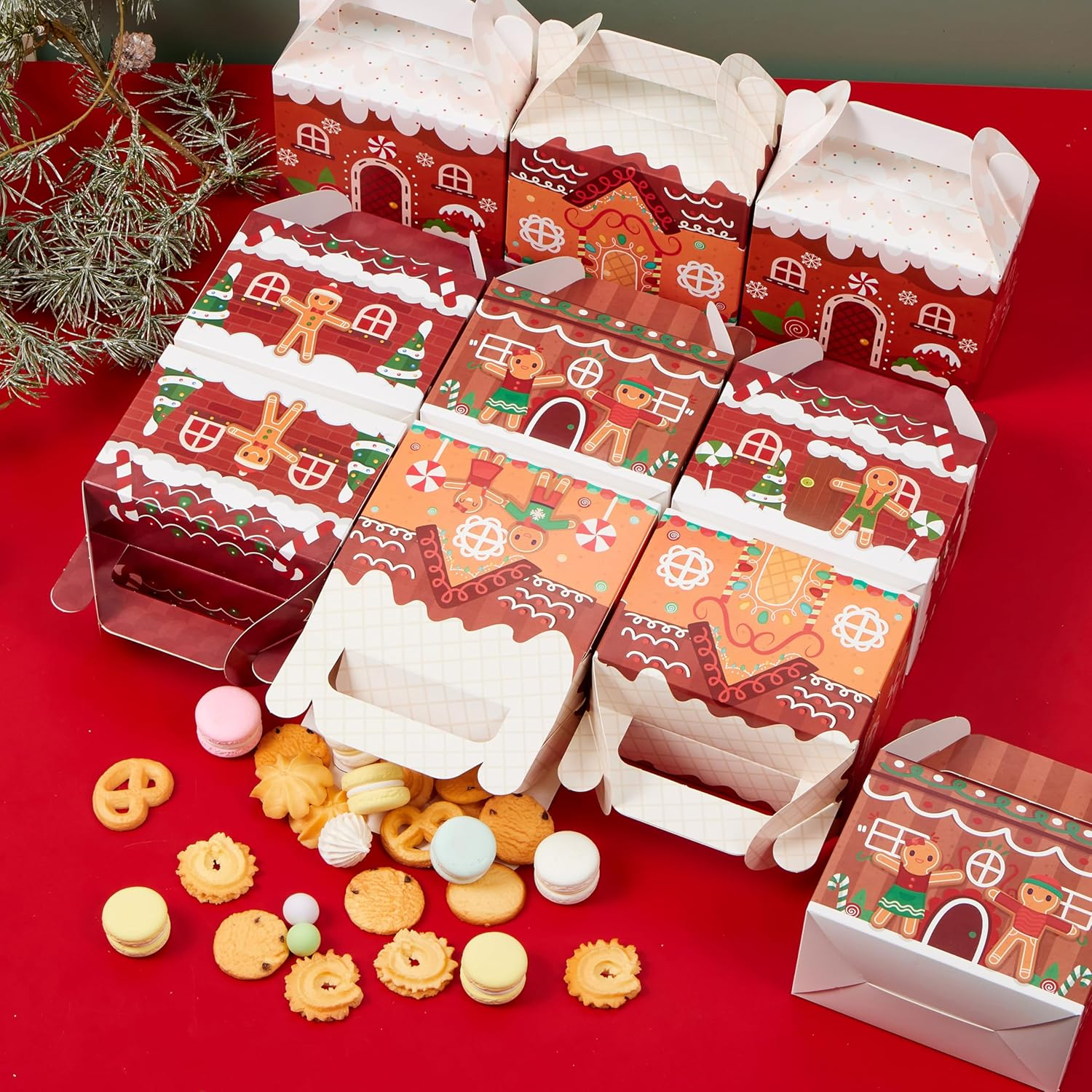 JOYIN 24 PCS Christmas Cookie Boxes, Christmas 3D House Cardboard Treat Boxes for Holiday Xmas Goody Gift, Goodie Paper Boxes, School Classroom Party Favor Supplies, Candy Treat