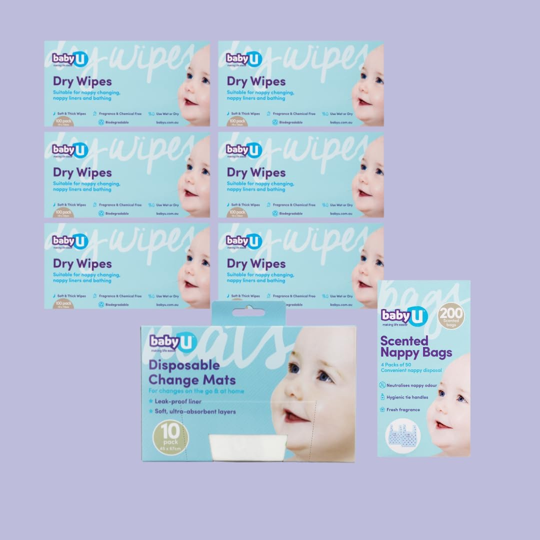 Babyu Nappy Change Essentials Bundle 3 - Dry Wipes, Scented Nappy Bags, Disposable Change Mats image number 5