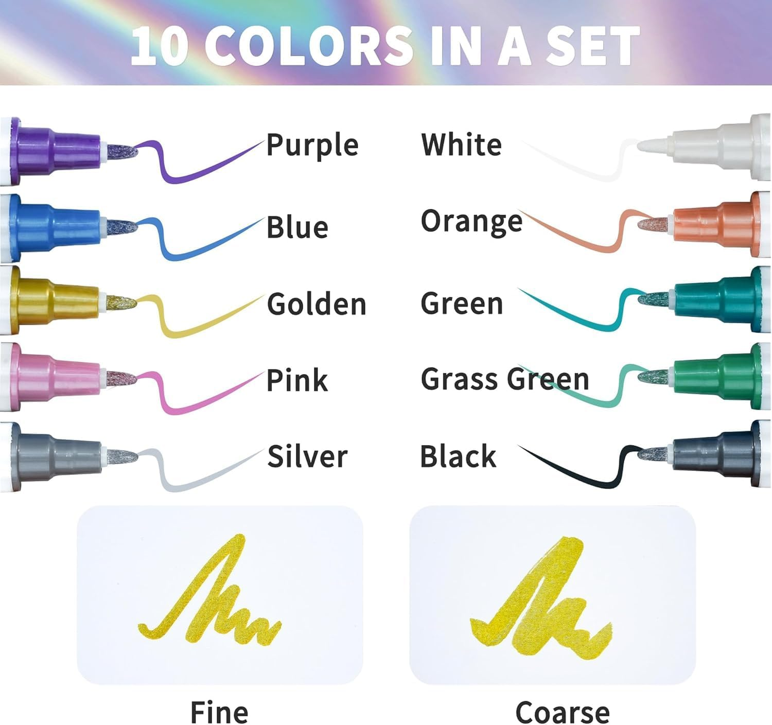 Beauty7 Nail Art Pens Set 10 Color 3D Nail Polish Pens Glitter Dual Tipped Nail Art Pen Drawing Liner Graffiti Dotting Painting Pen Liner Brush Acrylic for DIY Nail Art Beauty image number 2