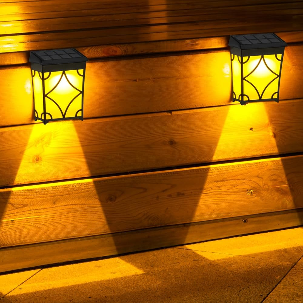 2 Pack Solar Deck Lights Outdoor Wall Light LED Garden Light Wireless Waterproof Fence Lights, Porch, Garage (Multi-Colored + Warm Light) image number 4