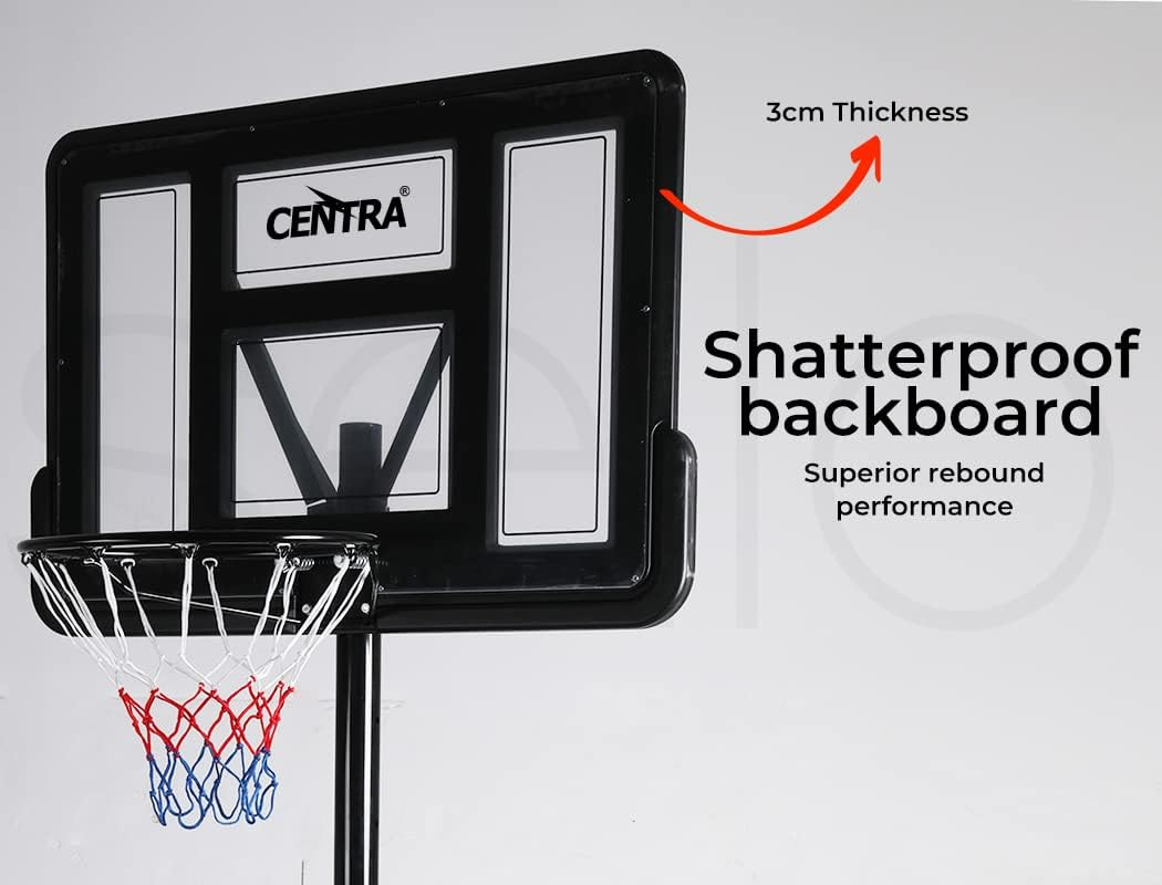 Centra Basketball Hoop Stand Portable 1.3-3.05M Height Adjustable Backboard Net Ring Basketball Hoop Stand 75L Stable Base for Adults Teens Ball Slot image number 1