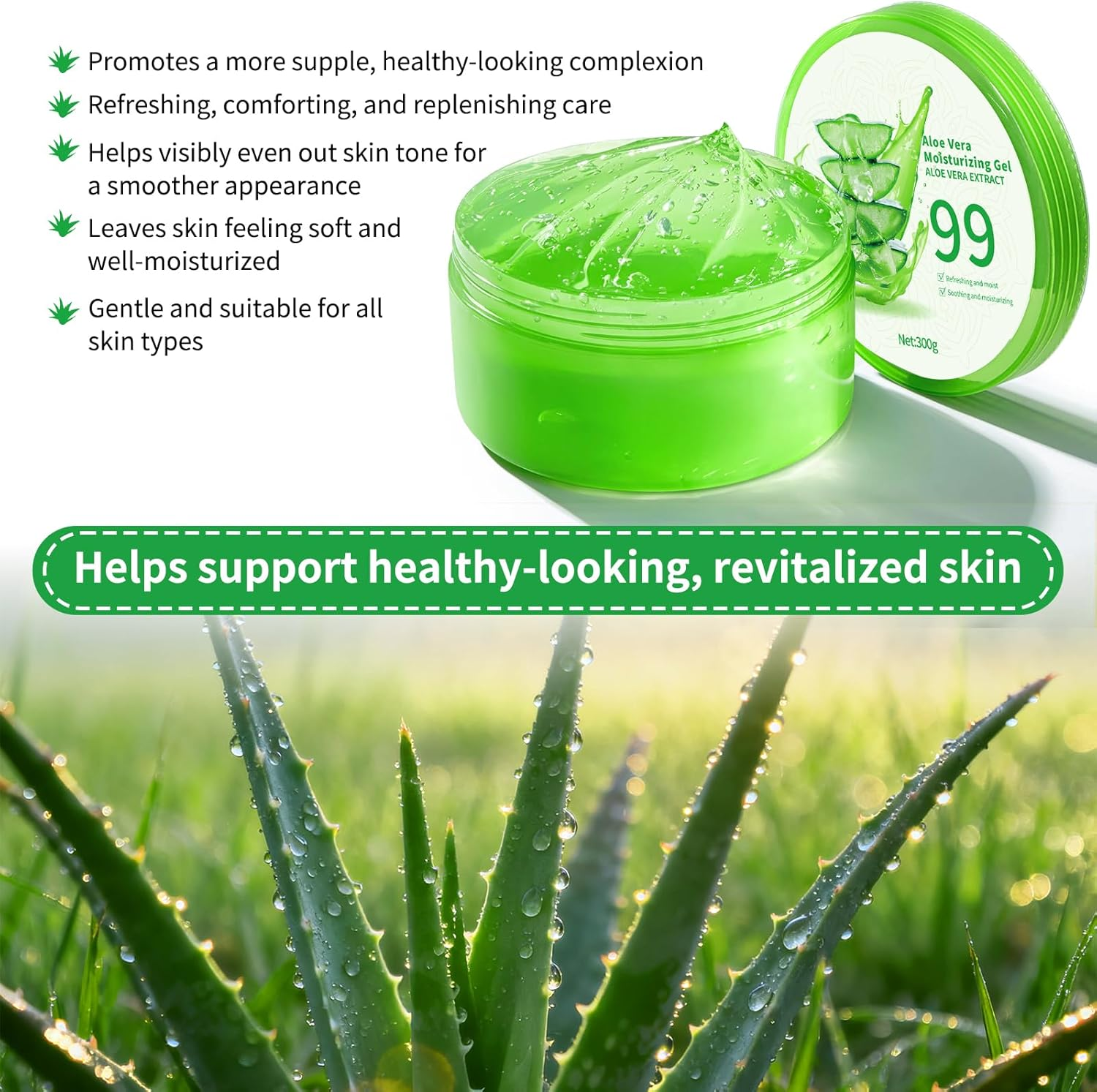 99% Pure Aloe Vera Gel for Face & Body Hydration, Soothing and Hydrating, Moisturizing for Skin Care, Scalp, Hair, Calming Aloe Gel for after Sun Skincare image number 1