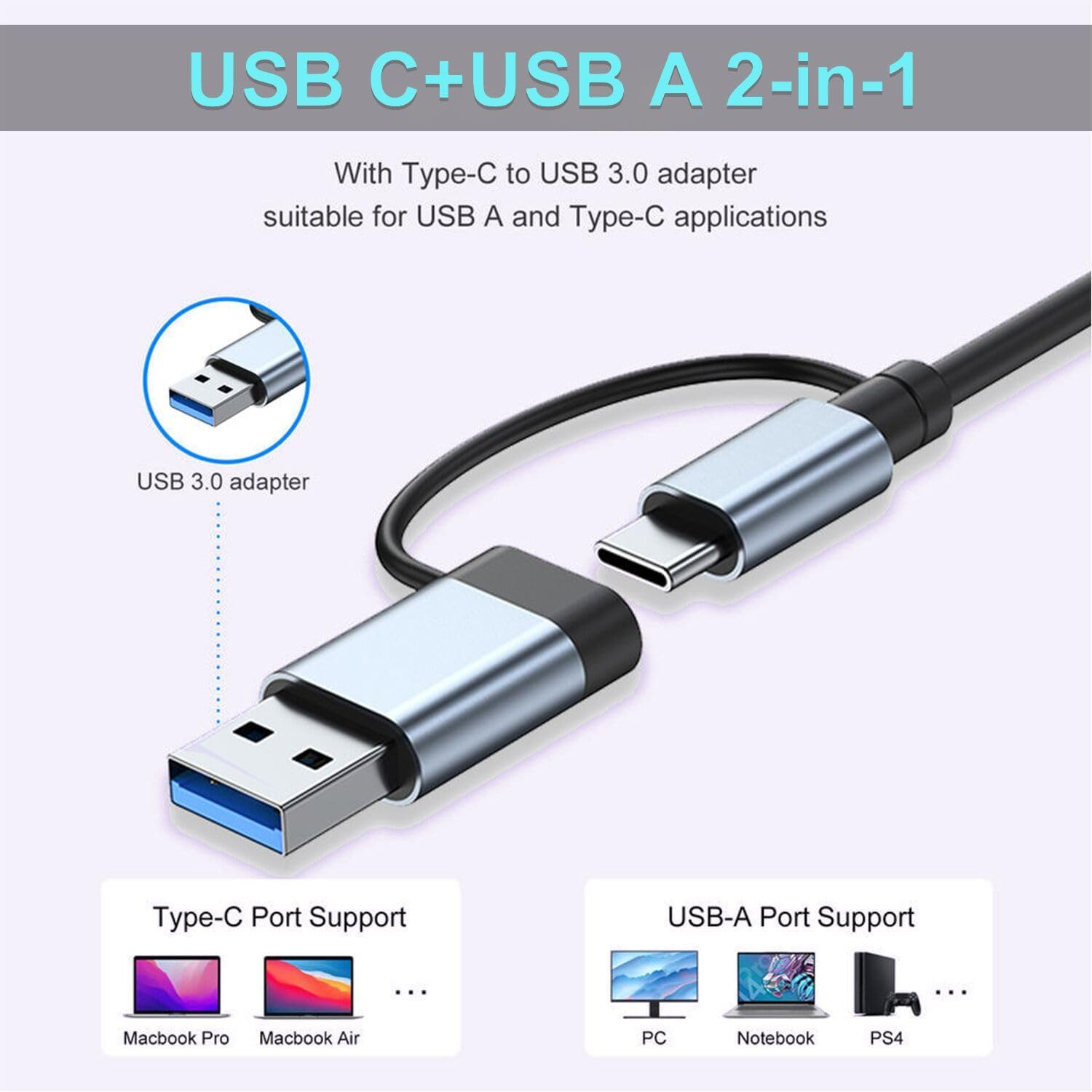 VIENON USB C Hub USB Hub 3.0, Aluminum 7 in 1 USB Extender, USB Splitter with 1 X USB 3.0, 4 X USB 2.0 and 2 X USB C Ports for Macbook Pro Air and More Pc/Laptop/Tablet Devices image number 4
