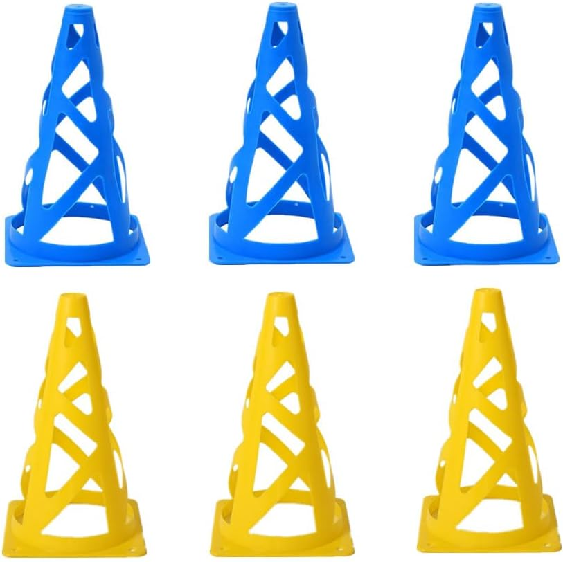 Soccer Cones, Wanfoou 6 Pack Multipurpose Training Cones, Plastic Training Cones, Training Field Marker Plastic Cones, Football Training Cones, Soft and Durable Traffic Cone, Football Practice Drills
