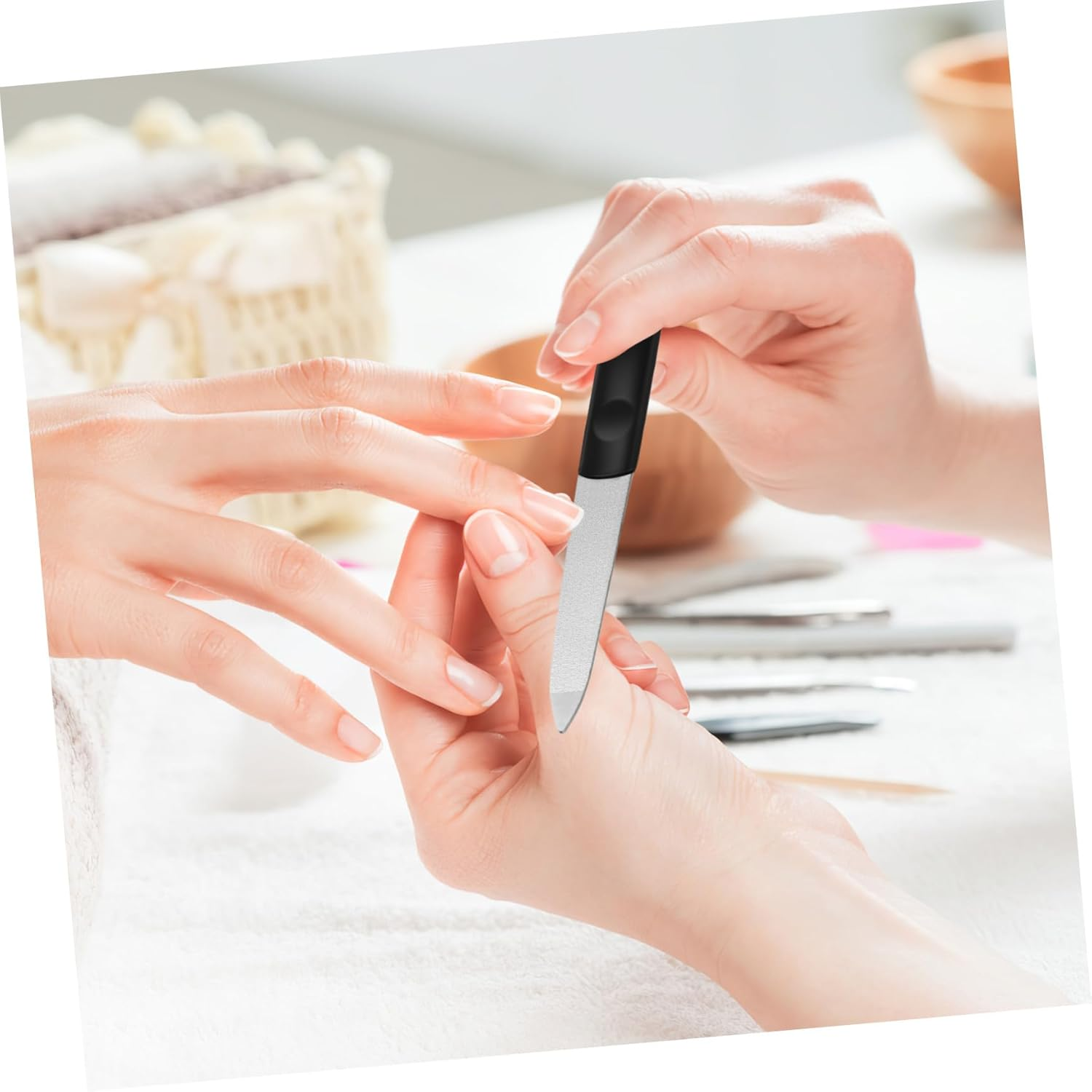 WOONEKY 2Pcs Stainless Steel Nail Files with Non Slip Ergonomic Handle and Leather Case Manicure Pedicure Tool for Fingernail and Toenail Polishing Washable and Resistant Professional image number 4