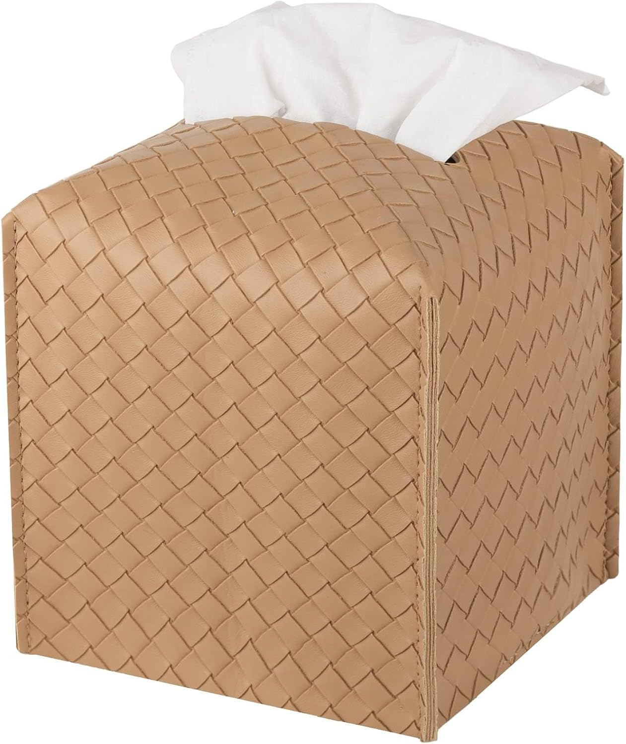 Tissue Box Cover PU Leather Tissue Holder Square Facial Tissue Case Facial Paper Organizer Dispenser for Bathroom, Vanity Countertop, Tabletop, Car, Griege (Beige)