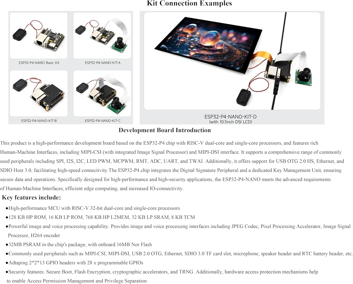 ESP32-P4-NANO Development Board, ESP32-P4 Chip: RISC-V Dual-Core and Single-Core Processors, Human-Machine Interfaces: MIPI-CSI, MIPI-DSI, USB, ETH, Etc. Comes with Speaker and Poe Module, 4 Items image number 2