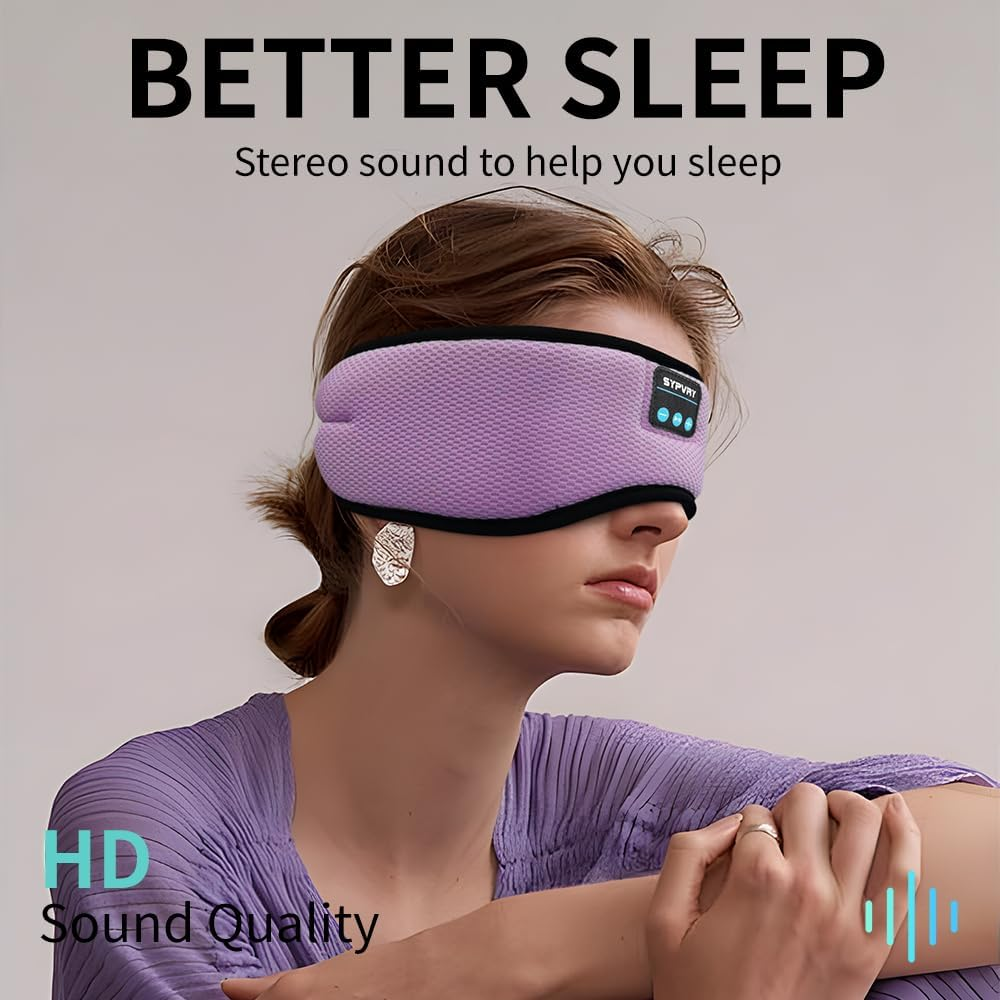 Bluetooth Headphones Headband Eye Mask Wireless Bluetooth Sleep Mask for Side Sleepers Velcro Adjustable Bluetooth 5.3 Speaker Microphones Airplane Travel Light Blocking Music Eye Cover, Purple image number 4