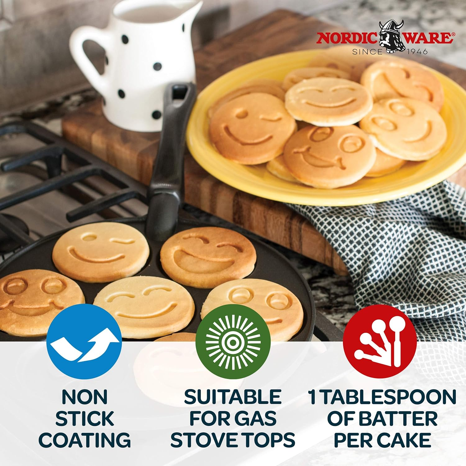 Nordic Ware 1920 Smiley Face Pancake Pan, Silver, 10 1/2 Inch Diameter image number 1