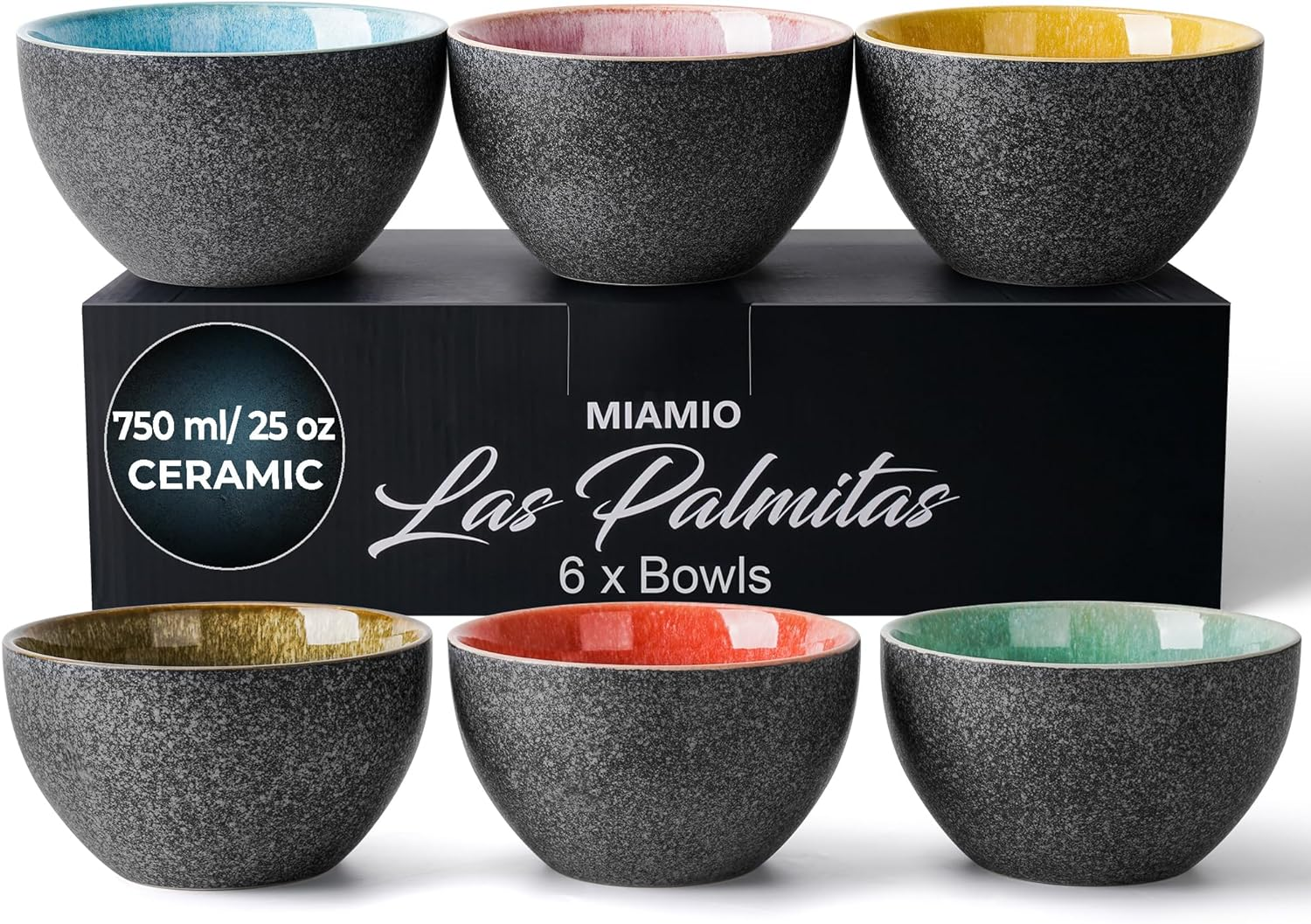 MIAMIO &ndash; 750 Ml, Bowls Set of 6, Ceramic Bowl, Salad Bowls, Soup Bowl, Cereal Bowl, Kitchen Bowls, Rice Bowls &ndash; Microwave, Dishwasher and Oven Safe &ndash; Las Palmitas Collection image number 6