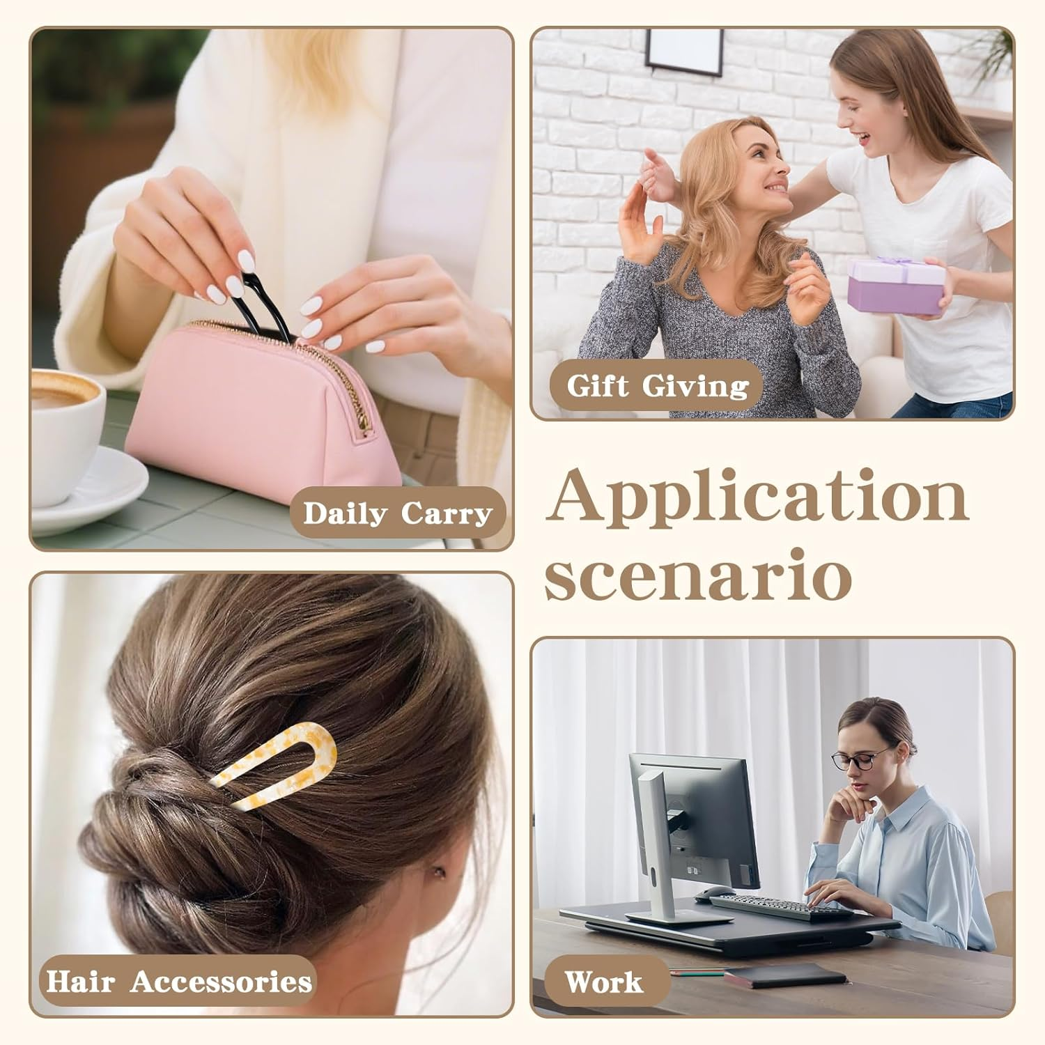 Pack of 6 U-Shaped Hair Pins, French Hair Pin, Metal Hair Pins, Large Headpiece for Women, Girls, Long Hairstyle Accessories image number 5