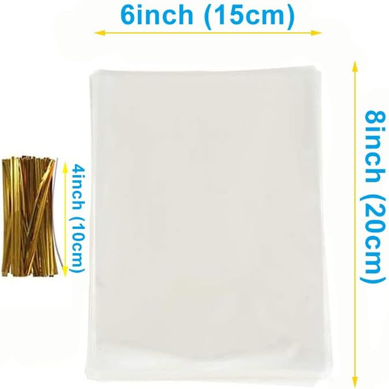 100 Cellophane Bags - 15X20 Cm Food Cookie Bags, Clear Packaging for Gifts, Parties & Holidays image number 4