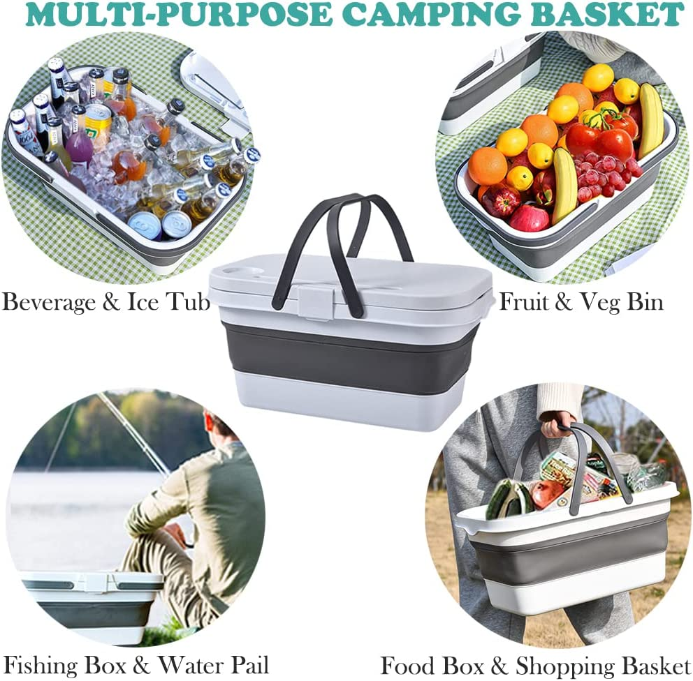 FOREVERIE Waterproof Collapsible Picnic Basket, Camping Foldable Water Bucket/Basket with Food Table Function & Double Handles for Cars Outdoor Beach or Hiking image number 3
