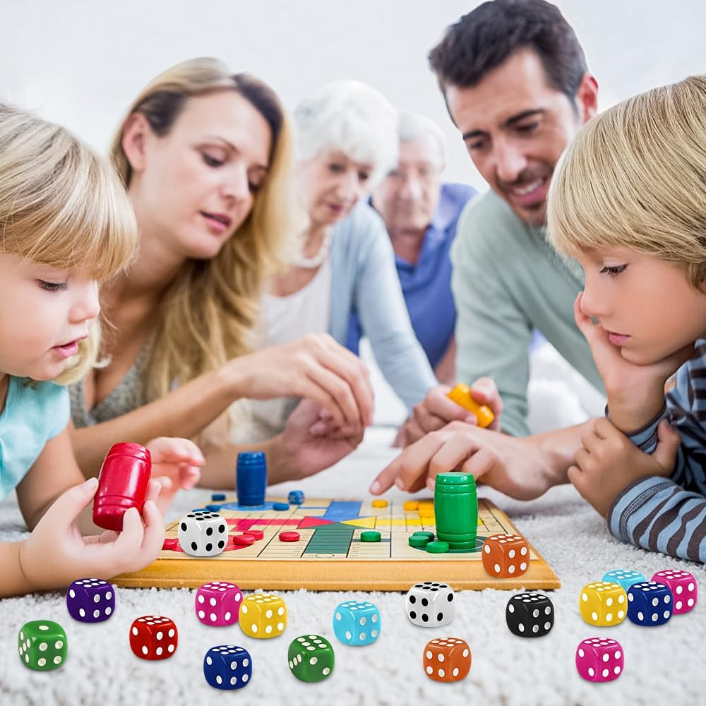 DIYDEC 100Pcs 16Mm Game Bulk Dice 10 Colors Acrylic 6 Sided Dice Set for Classroom Teaching Math Learning Standard Dice for Party Family Board Games image number 1