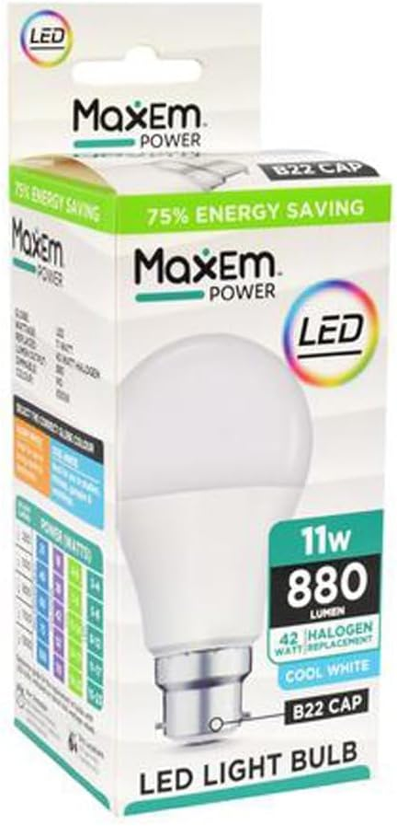 Maxem Power 11W B22 Cap LED Light Bulb, Warm White