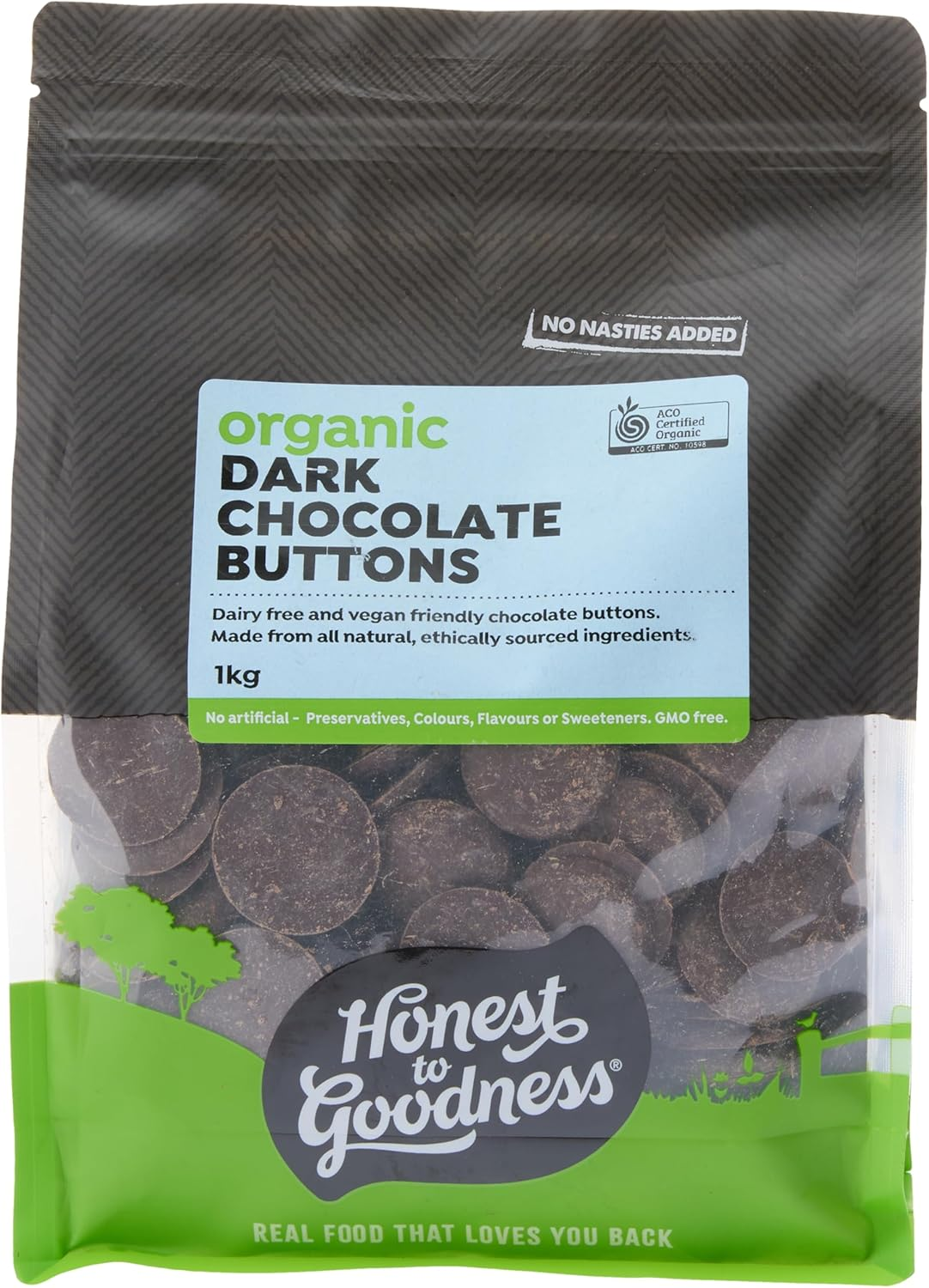 Honest to Goodness, Organic Dark Chocolate Buttons, 1KG - Enjoy the Rich Smooth Flavour and Aroma of 70% Organic Cacao. Ideal for Quick Melting. Dairy-Free, Vegan. image number 5