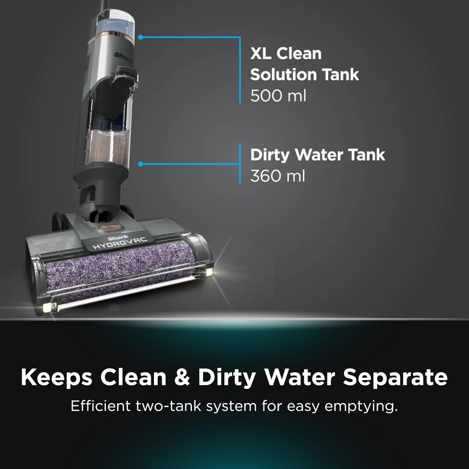 Shark Hydrovac Pro XL Cordless 3-In-1 Vacuum Cleaner, Self Cleaning Vacuum & Hydro Mop, Multi Surface & Odour Neutralising, WD210ANZ, Charcoal Grey & Rose Gold