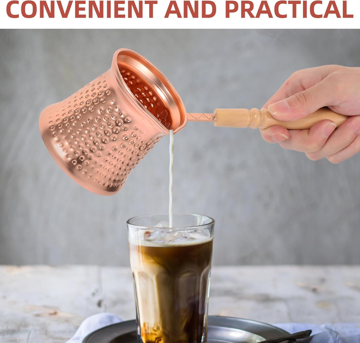 Kichvoe Turkish Coffee Pot Copper Alloy Wood Handle Espresso Maker for Coffee Heating Lightweight and Convenient for Home and Camping Use image number 1