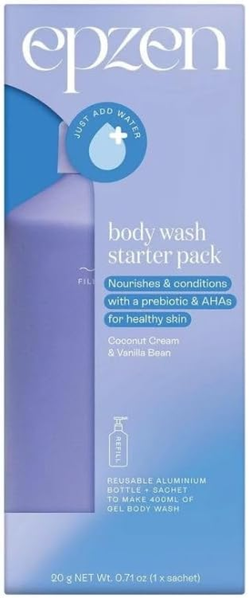 2X Epzen Body Wash Starter Pack Aluminium Bottle + 1 Refill Coconut Cream and Vanilla Bean image number 6