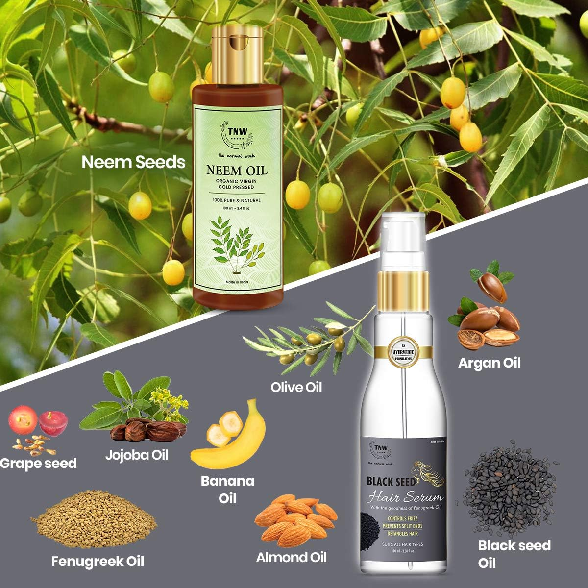 TNW-THE NATURAL WASH Dandruff Care Combo of Cold Pressed Neem Oil and Black Seed Hair Serum (All Natural, Chemical-Free) image number 1