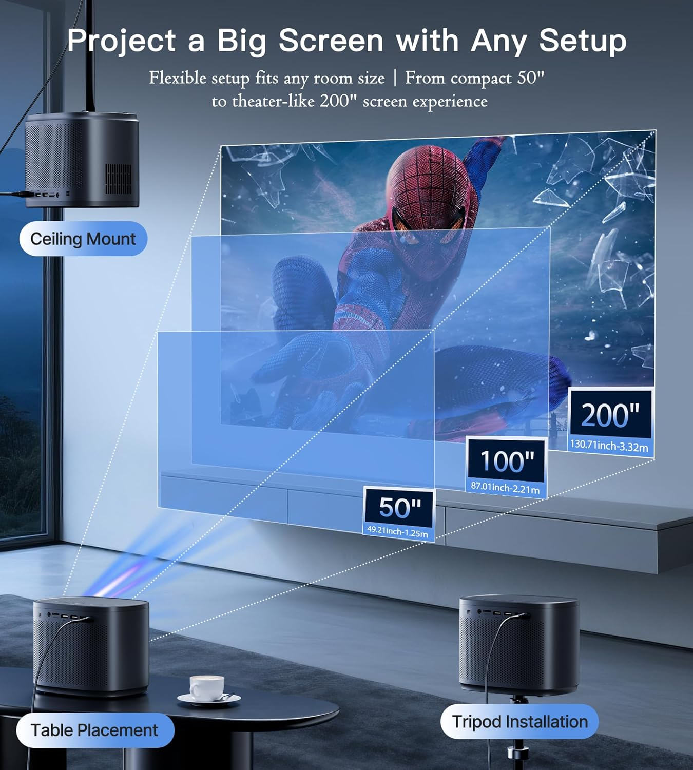 Mini Projector 1080P HD,4K Supported Portable Movie Projector-200&rdquo; Display,Built-In Speaker, Auto Keystone,Auto Focus,Compatible with Smartphone/Tablet/Laptop/Hdmi/Usb-Ideal for Outdoor & Home Theater image number 1