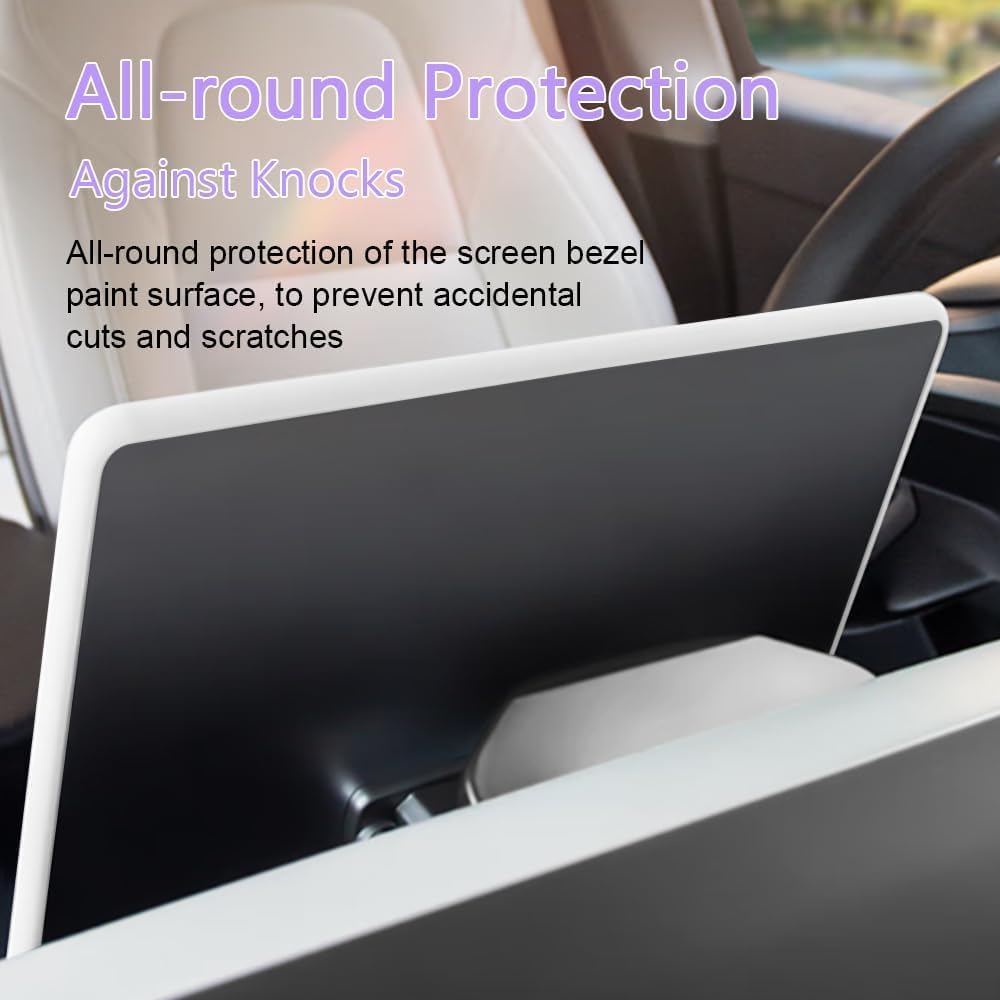 VINBY Screen Protector Frame for Model 3 / Y 2024 2023 2022 2021 2020 2019 Center Console Accessories Decor Protection Screen Shatter Proof Cover Soft Silicone Edges (White) image number 5