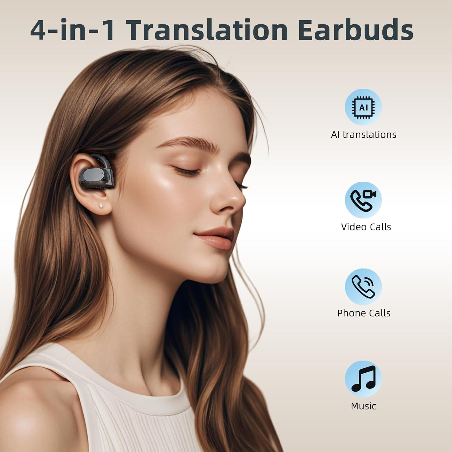 Kitsology AI Translation Earbuds Real-Time, 144 Language Translator Earphones for Iphone & Android, 4-In-1 Translating Device for Travel, Business, and Learning (Black) image number 5