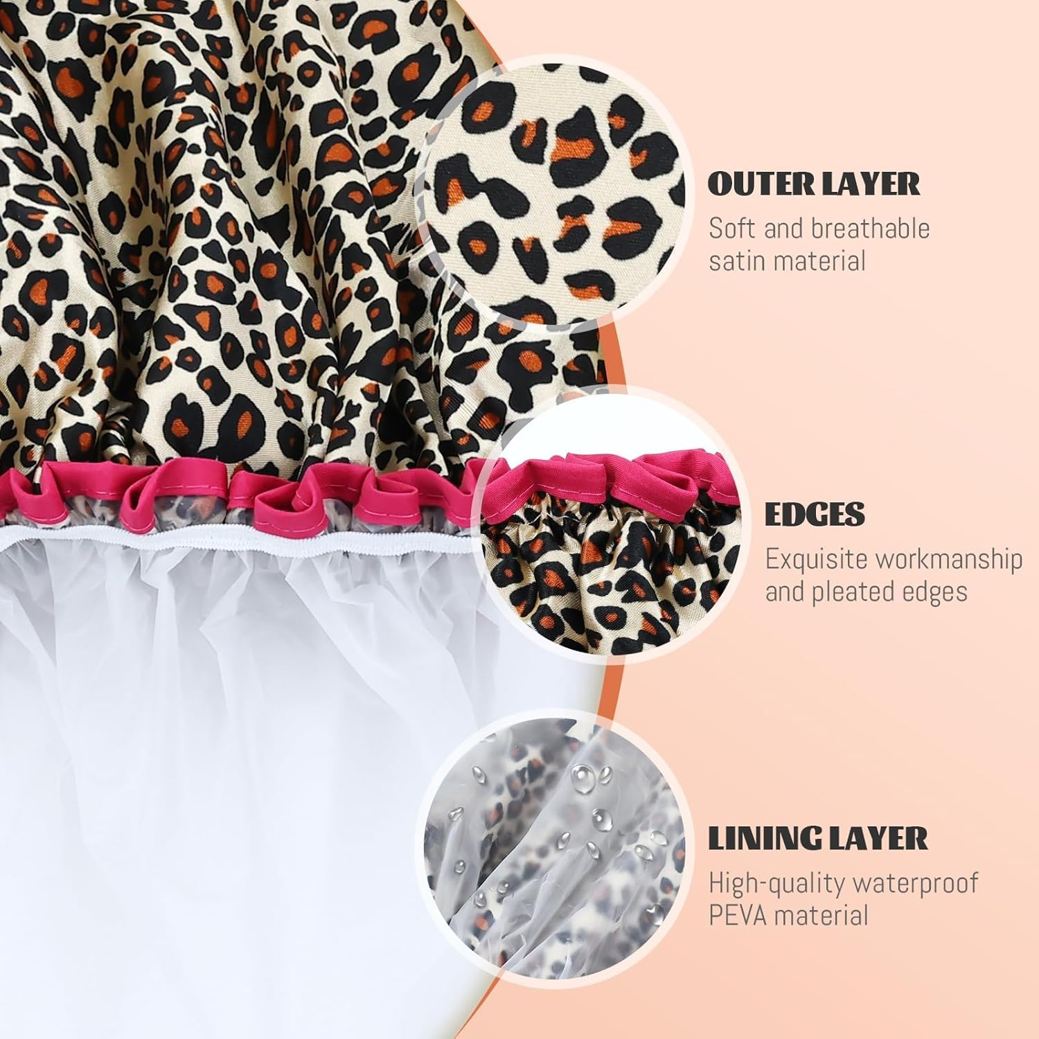 Gragra 4 Pack Waterproof Shower Caps, Reusable Thickened EVA Shower Cap for Women, Hair Caps for Showers, Dry Hair for Bathing, Swimming, SPA & Hair Dye, Fits All Hairstyles Including Long Hair & Braids image number 5