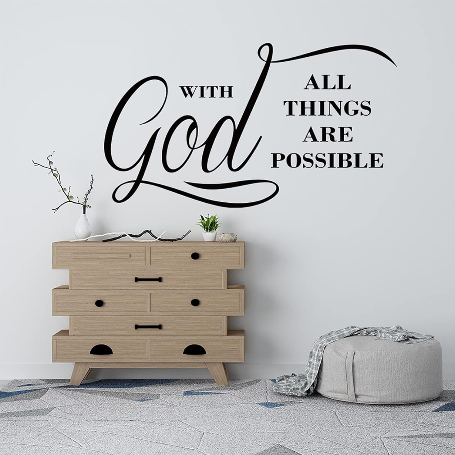 INCAUCA with God All Things Are Possible Religious Vinyl Wall Decals, Vinyl Wall Stickers Wall Decal Motivation Lettering Saying Wall Art, Inspirational Quote Wall Art Stickers (Black) image number 1