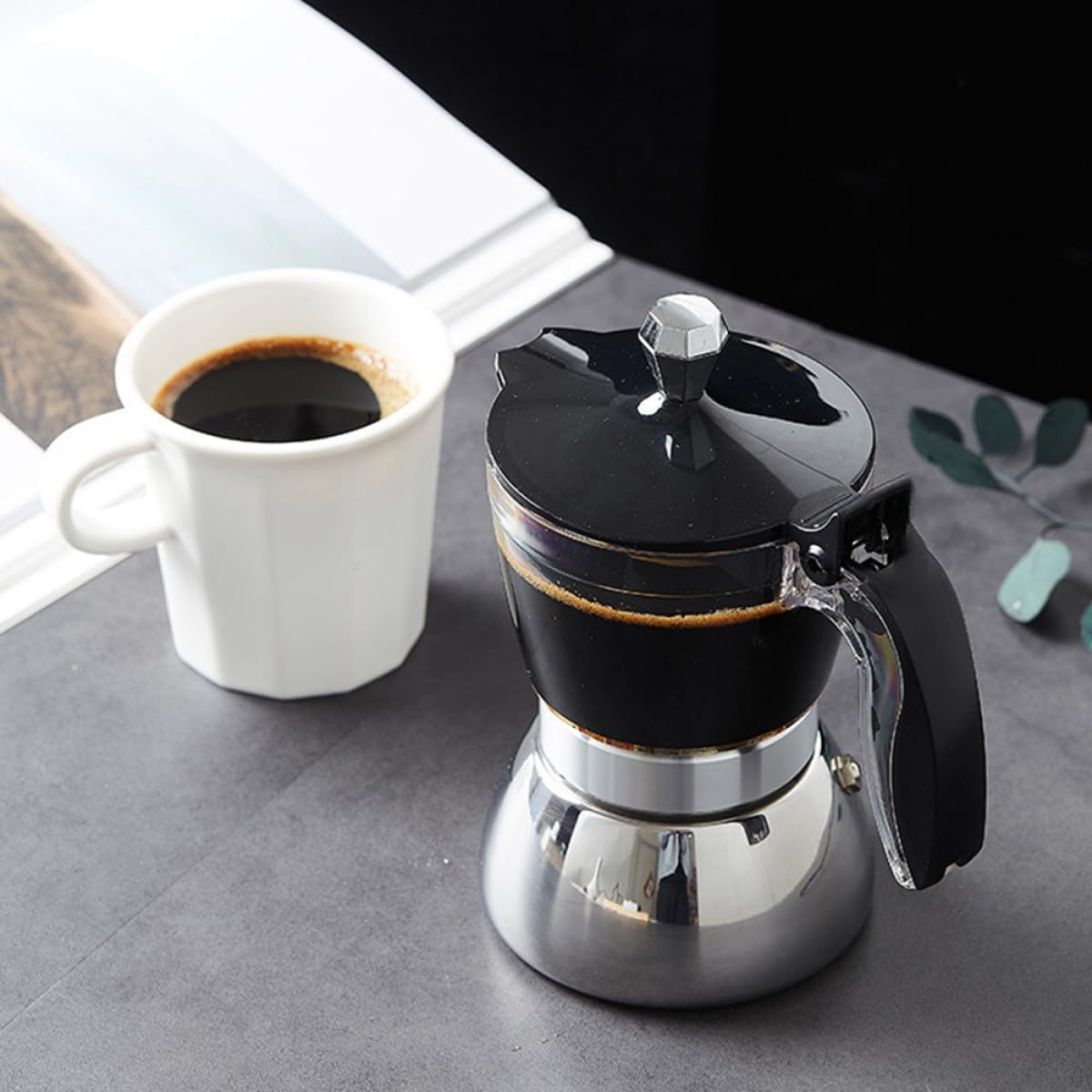 HIAKDOFT Mocha Coffee Maker Hand Brewing Coffee Pot 4-Cup 200Ml Glass Stovetop Espresso Maker for Home Kitchen Use image number 5