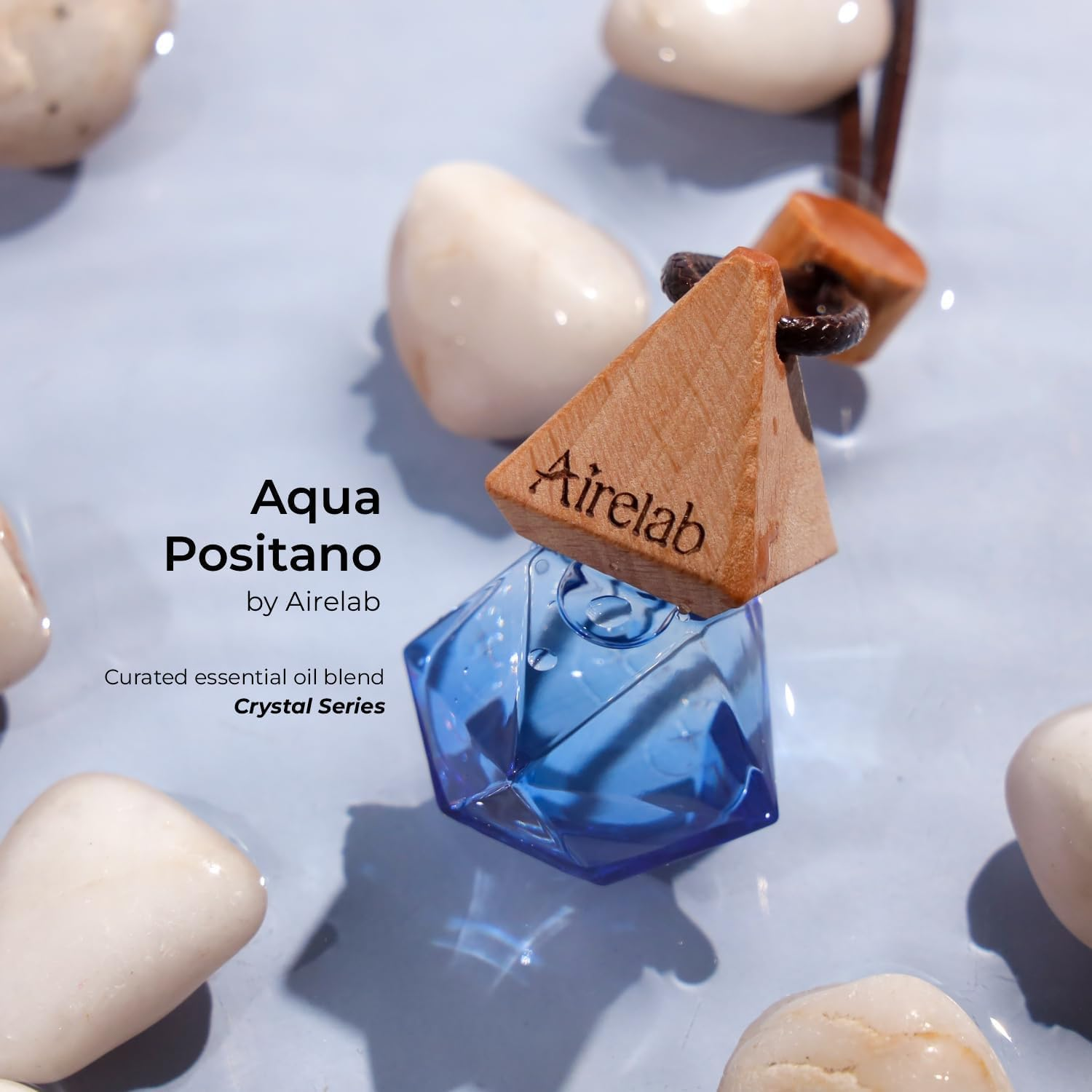 Airelab Car Perfume Diffuser Aqua Positano in Vibrant Blue Crystal Pendant | Premium Seaside Notes 40% Imported Essential Oils | Alcohol-Free, 60-Day Freshness | Eliminates Odors & Dampness image number 2