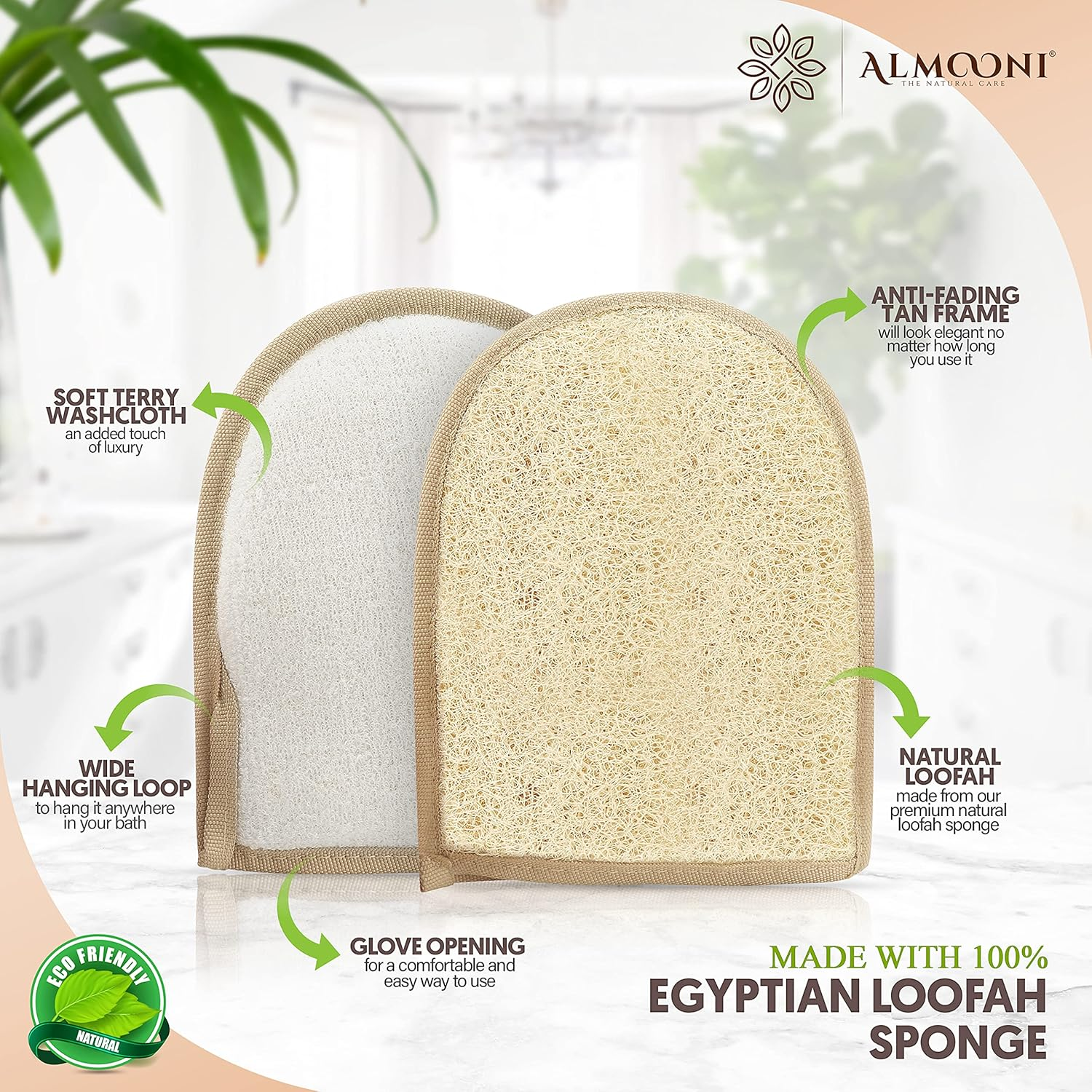 Premium Exfoliating Loofah Glove Pad Body Scrubber. Our Mitt Gloves Are Made of Natural Egyptian Shower Loufa Sponge and Soft Cotton Materials (2 Pack) image number 4