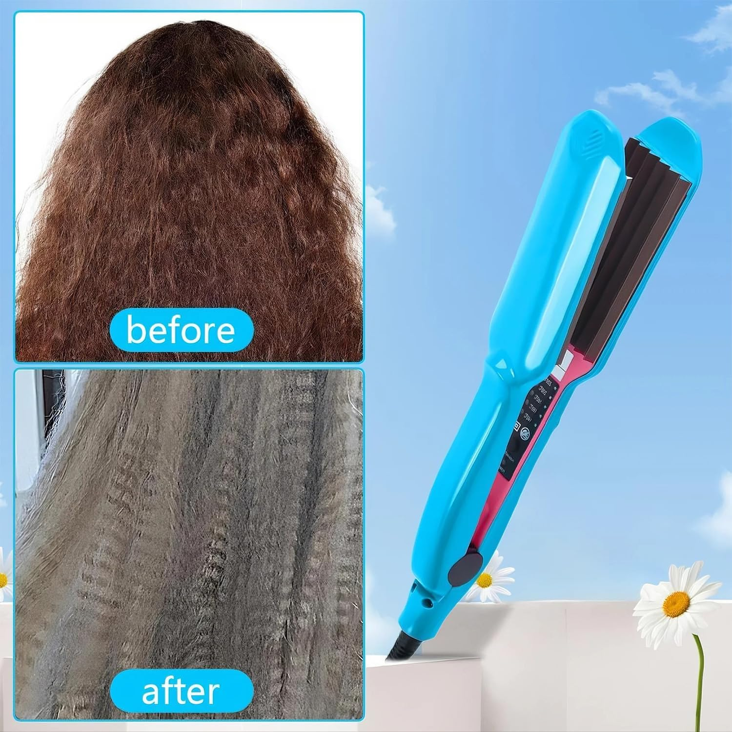Pro Hair Crimper for Women/Girls Professional Volumizing Crimping Iron for Fluffy Style 30S Rapid Heating Fluffy Corn Iron (Blue) - Pink image number 5