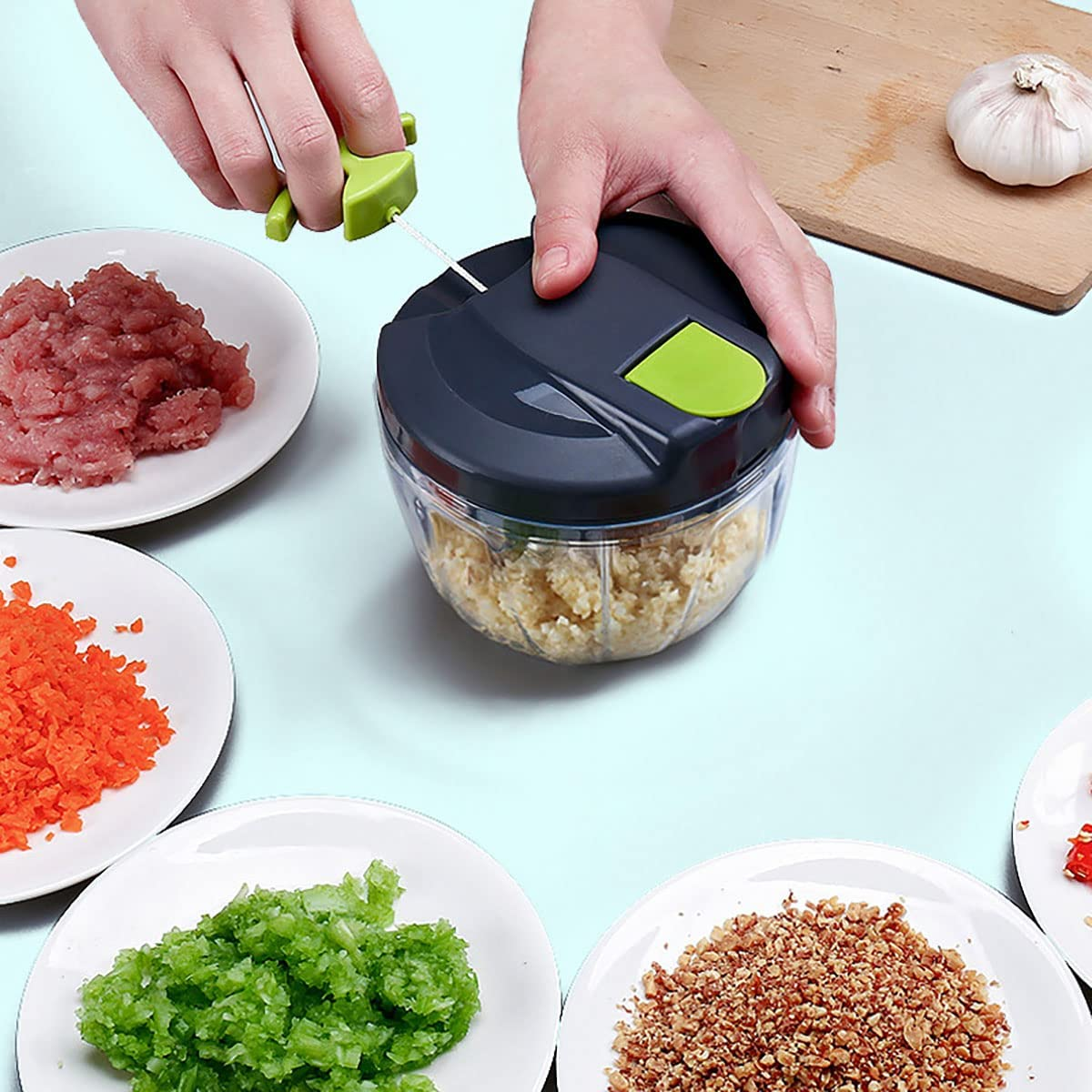 TOLASTO Manual Food Chopper Compact Handheld Onion Chopper, Garlic Squeezer Slicer, Pepper Cut, Herbs Chop, Cheeses Chopper Masher image number 2